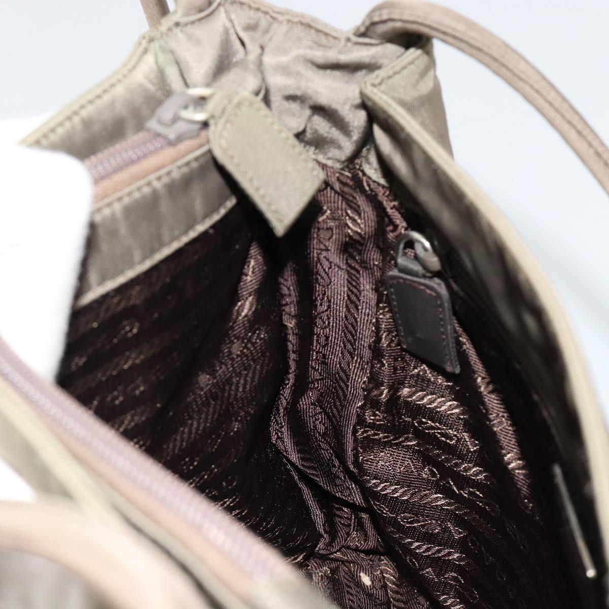 PRADA Tote Bag Nylon Khaki Silver Auth BA12923