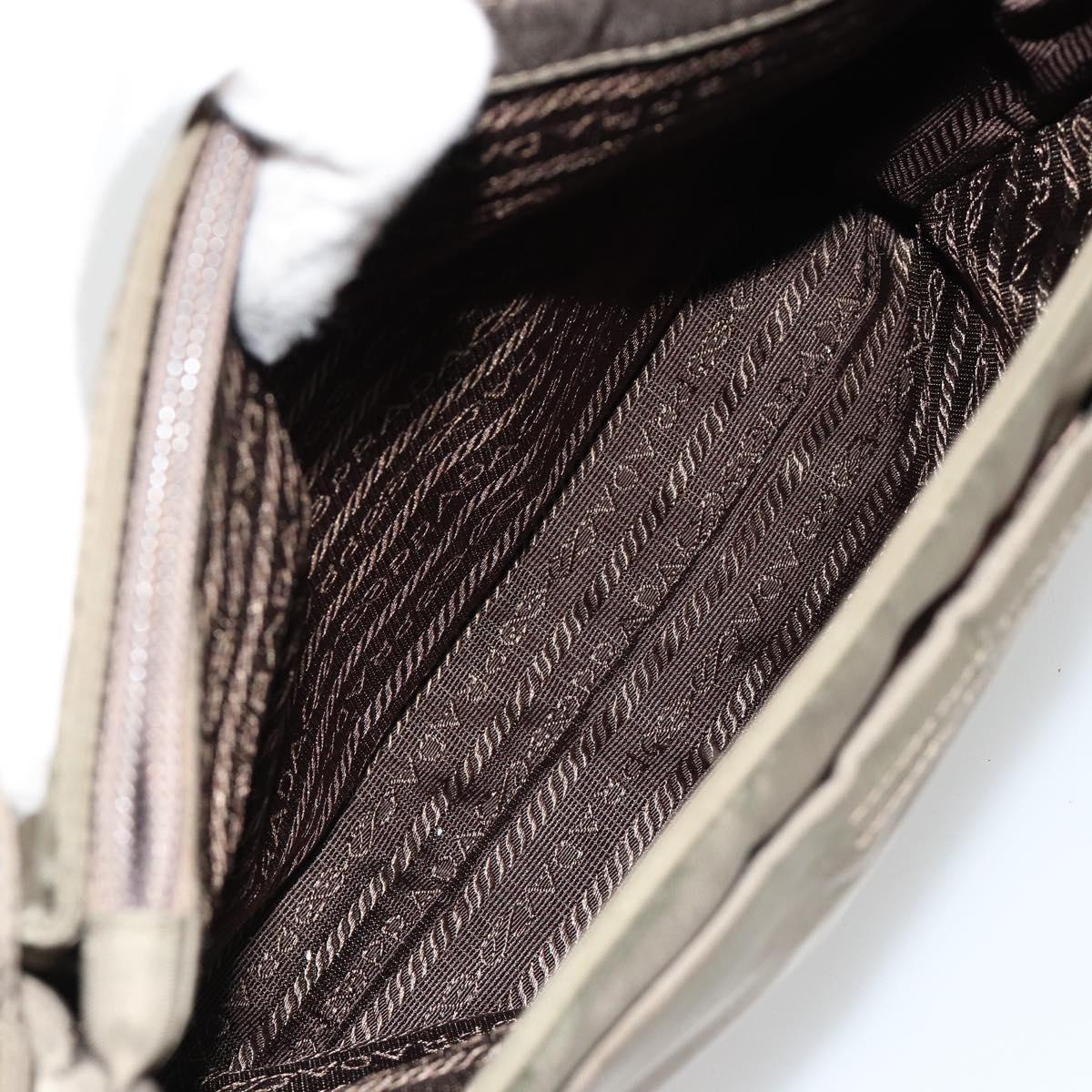 PRADA Tote Bag Nylon Khaki Silver Auth BA12923
