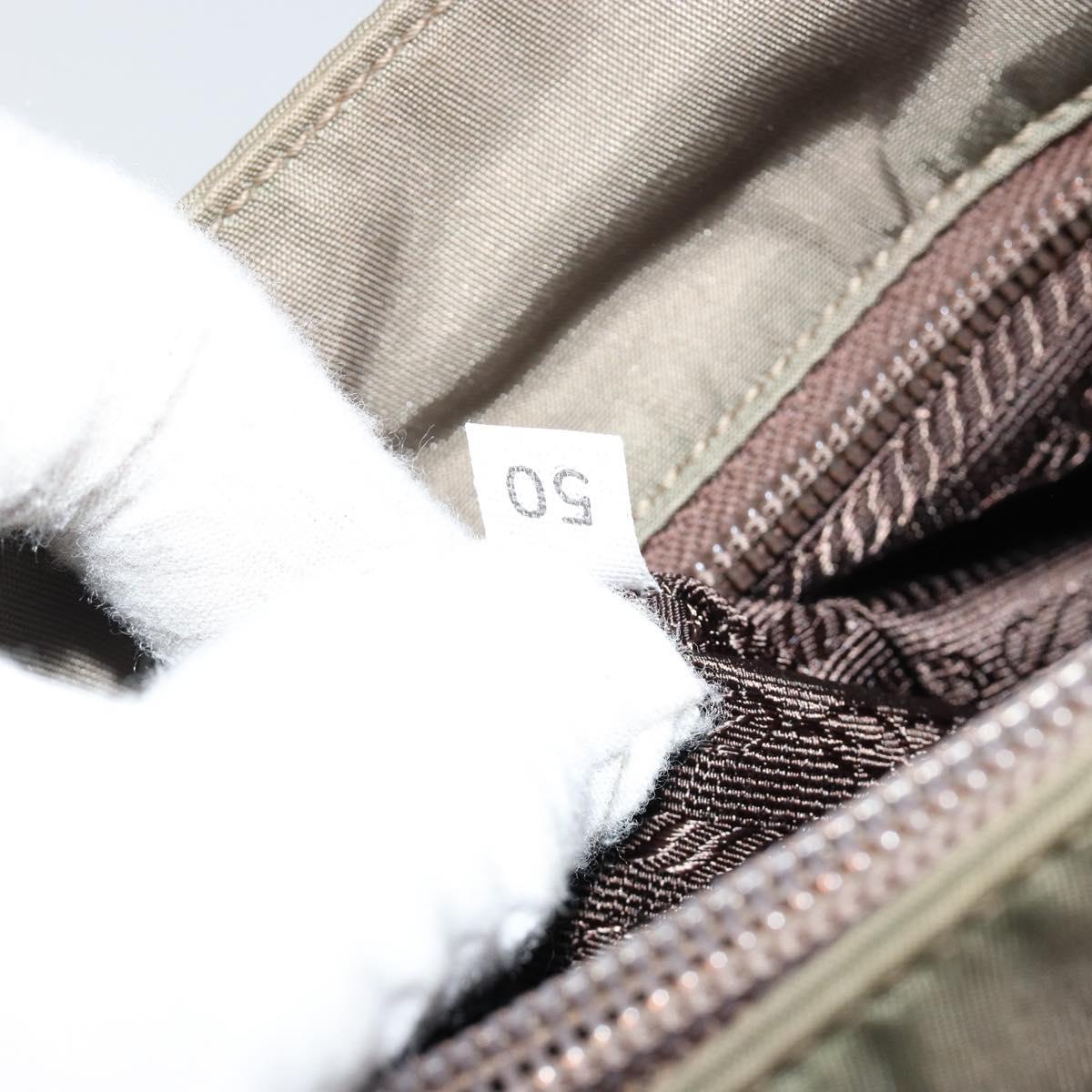PRADA Tote Bag Nylon Khaki Silver Auth BA12923