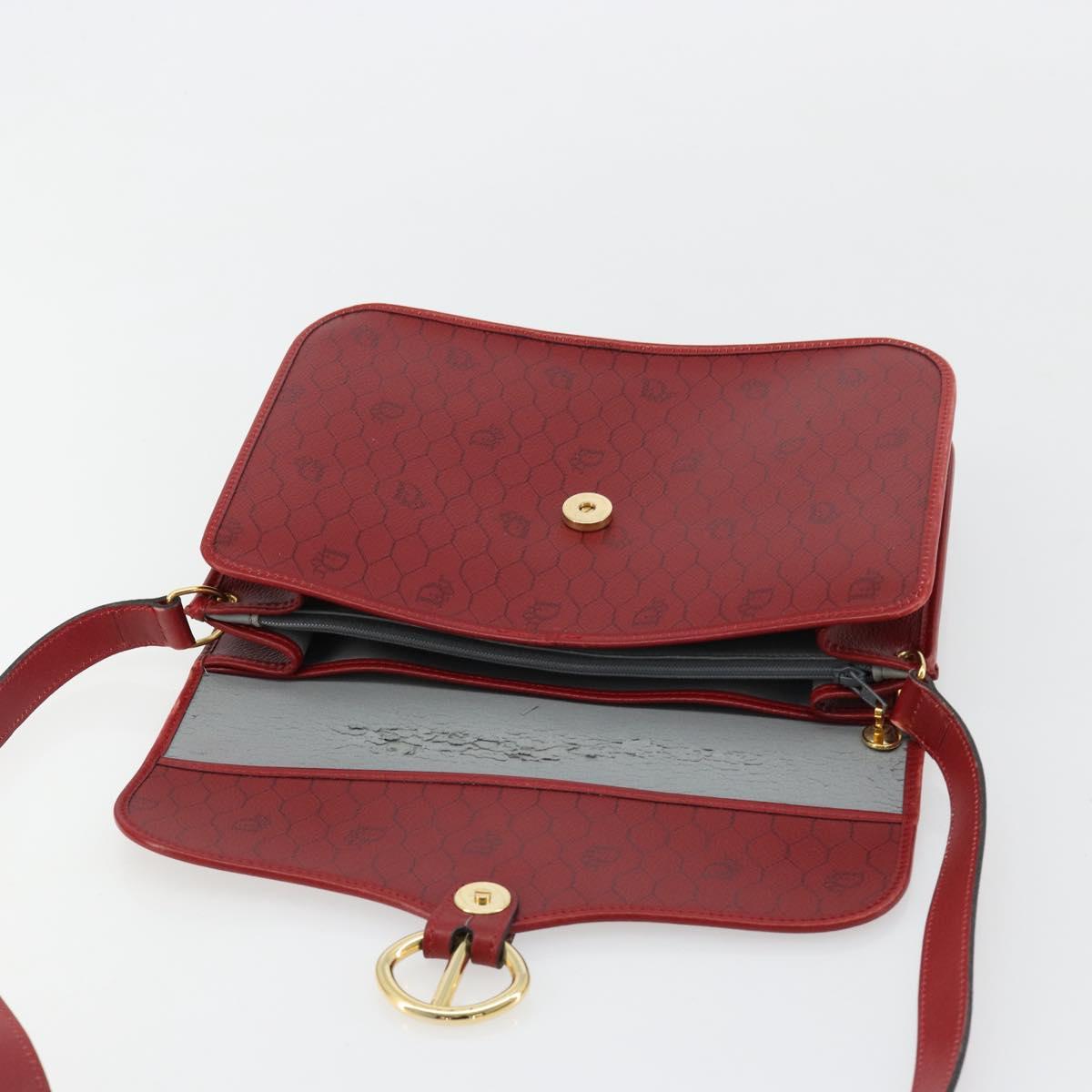 Christian Dior Honeycomb Canvas Shoulder Bag PVC Red Gold Auth BA12924
