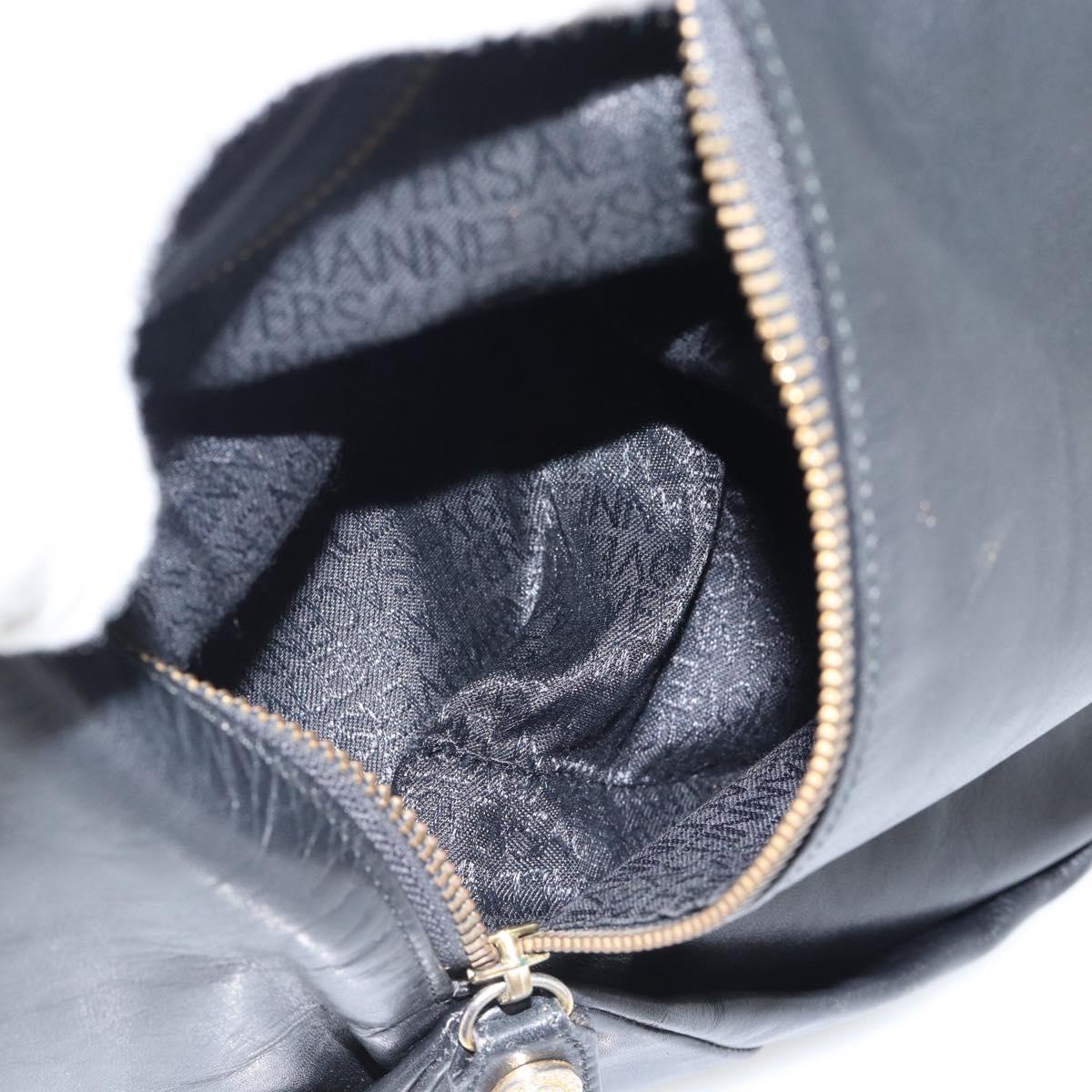Gianni Versace Backpack Leather Black Gold Auth BA12927