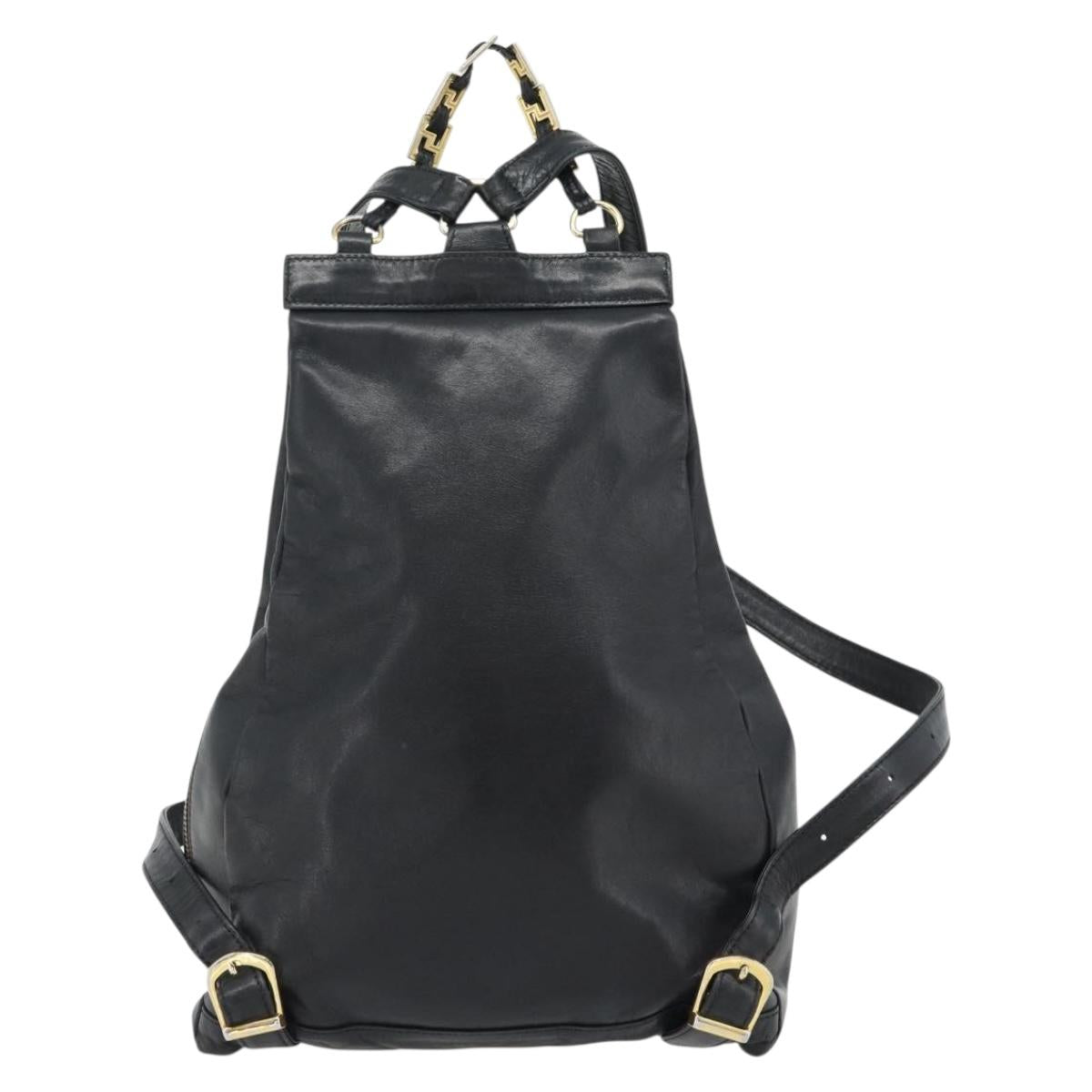 Gianni Versace Backpack Leather Black Gold Auth BA12927