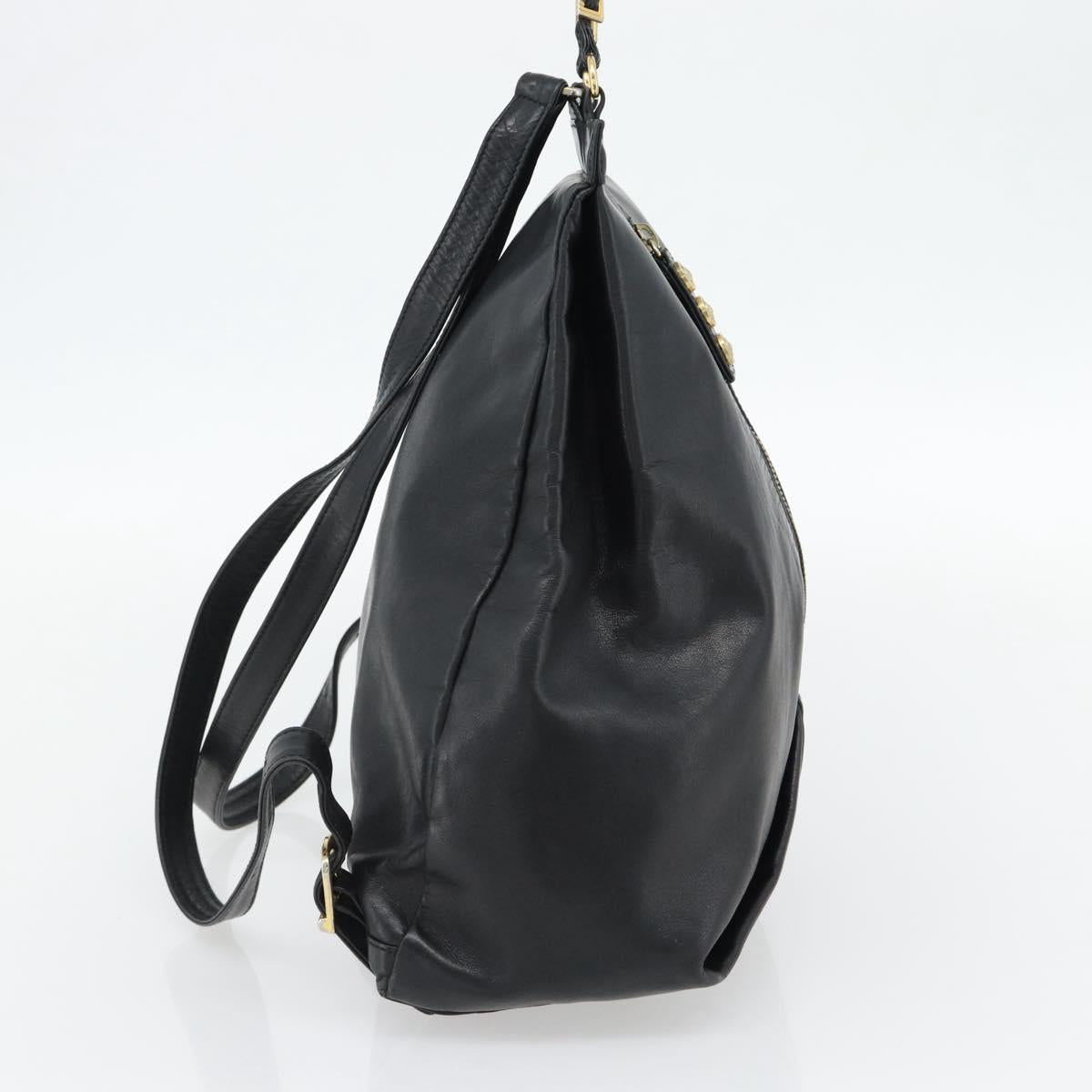 Gianni Versace Backpack Leather Black Gold Auth BA12927