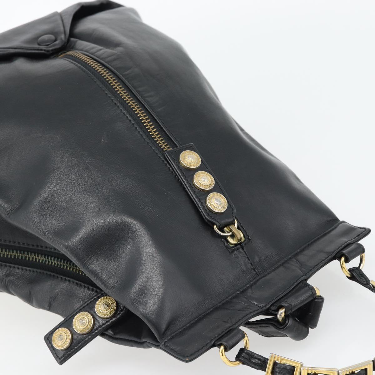 Gianni Versace Backpack Leather Black Gold Auth BA12927