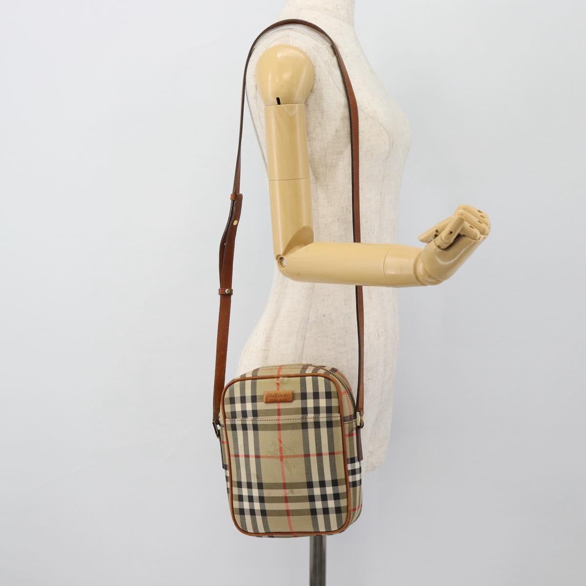 BURBERRY Nova Check Shoulder Bag Canvas Beige Gold Auth BA12930