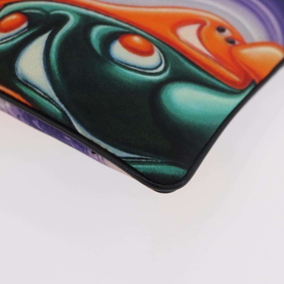 Christian Dior Pouch Nylon Orange Silver Auth BA12933