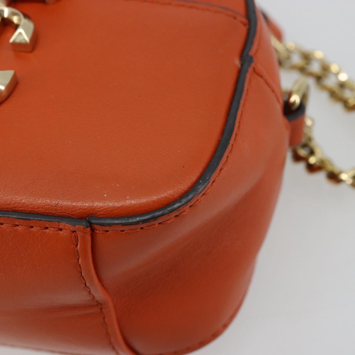 Jimmy Choo Chain Shoulder Pouch Leather Orange Gold Auth BA12938