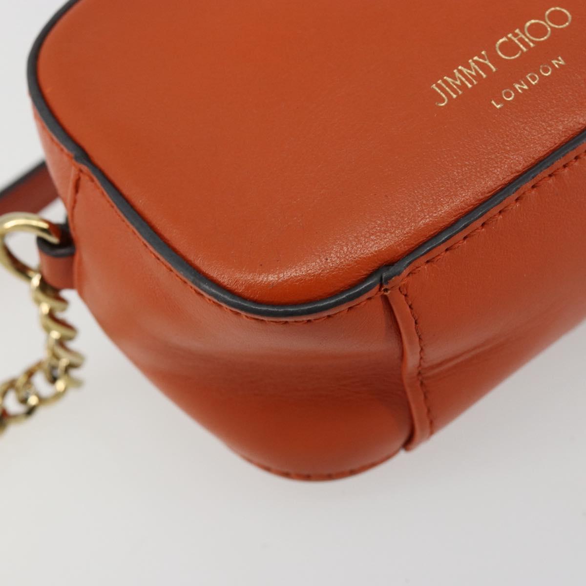 Jimmy Choo Chain Shoulder Pouch Leather Orange Gold Auth BA12938