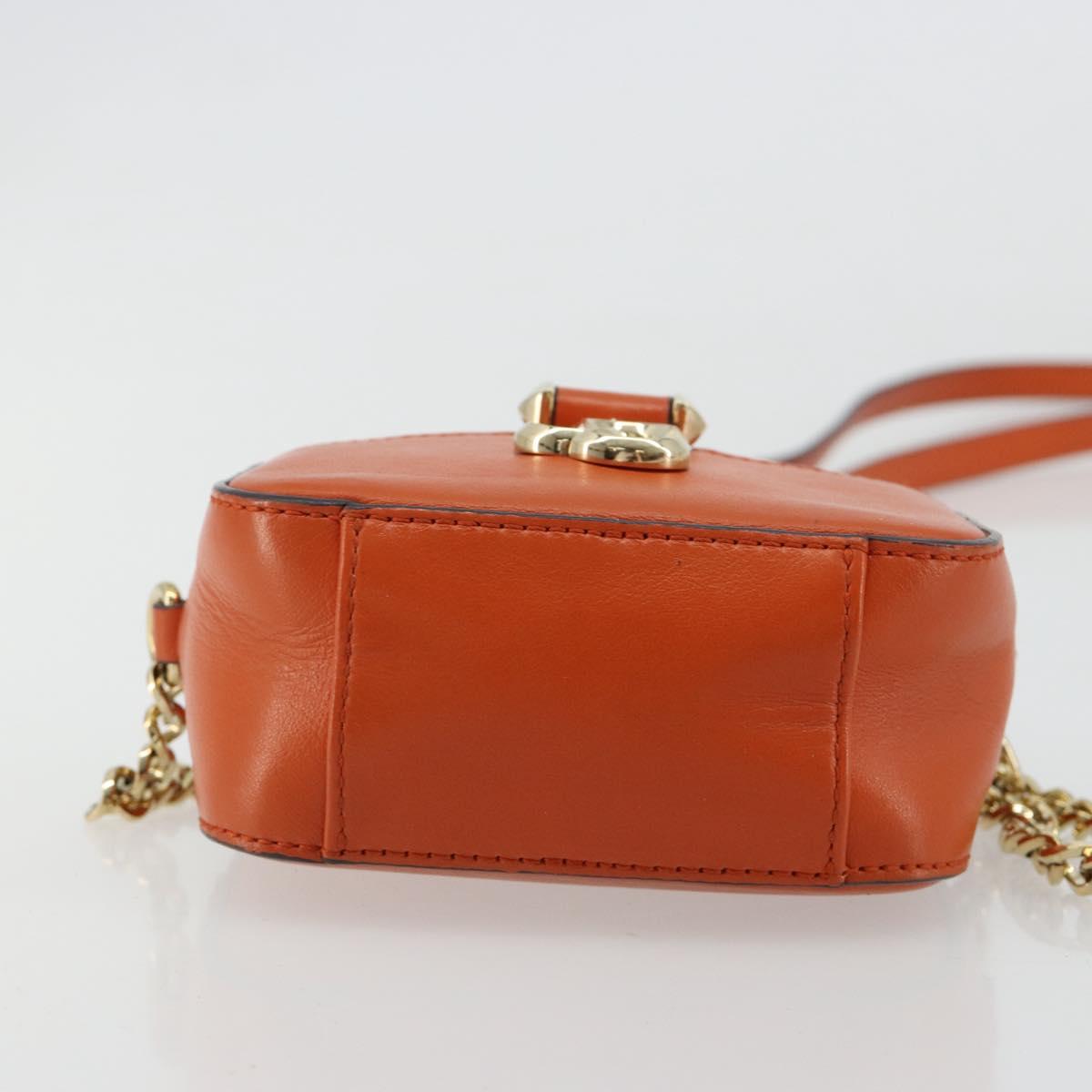 Jimmy Choo Chain Shoulder Pouch Leather Orange Gold Auth BA12938