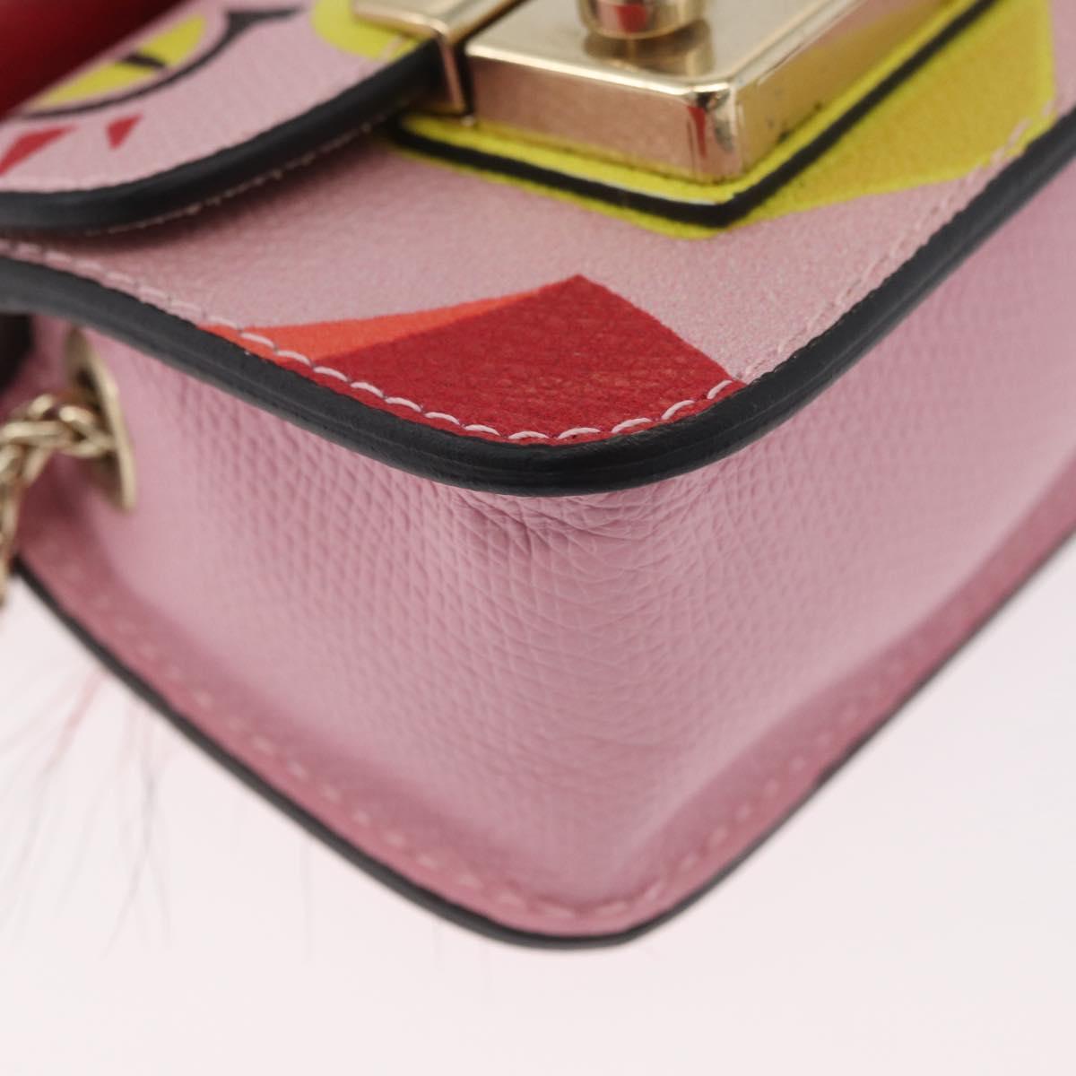FURLA Chain Hand Pouch Leather Pink Gold Auth BA12939
