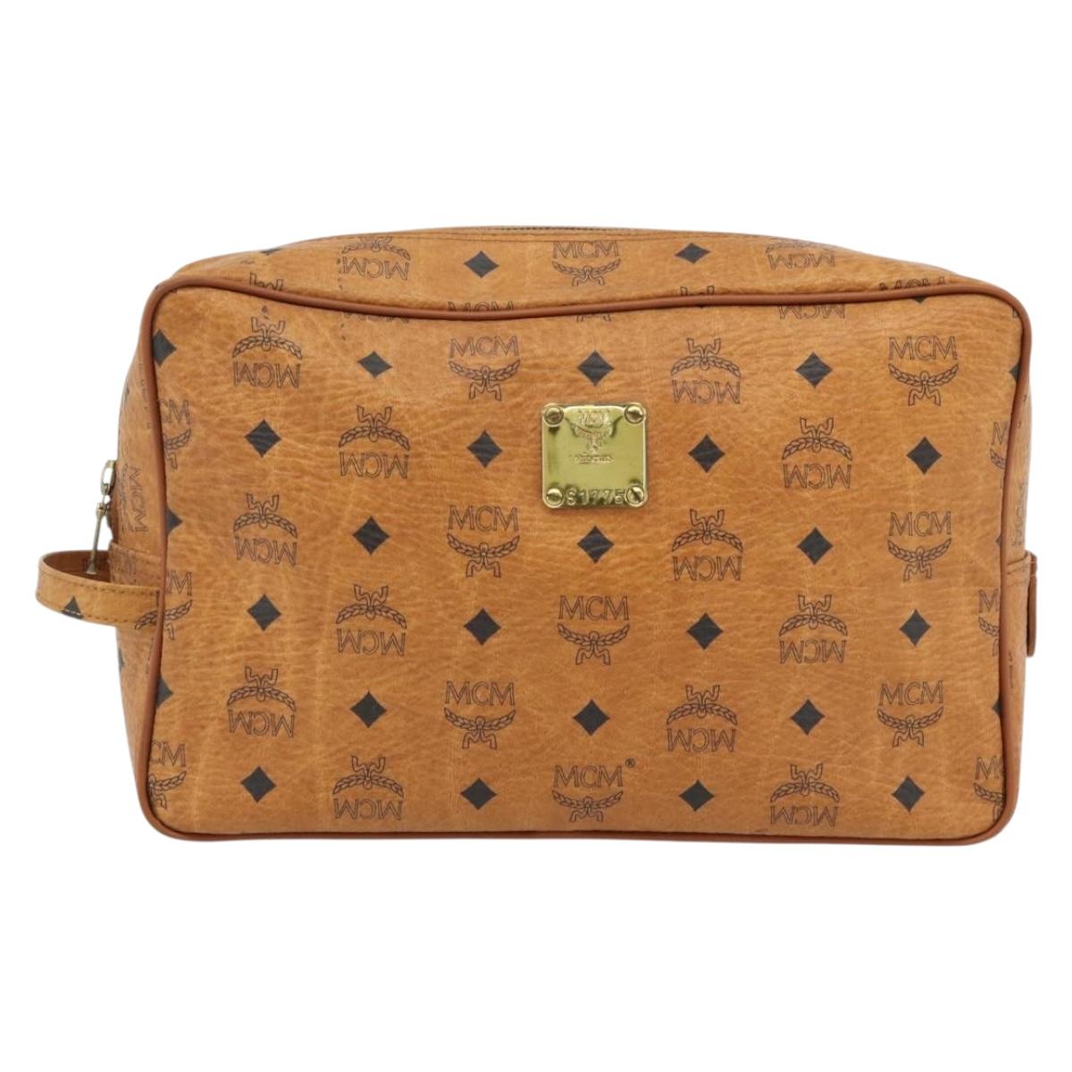 MCM Vicetos Logogram Clutch Bag PVC Brown Gold Auth BA12942