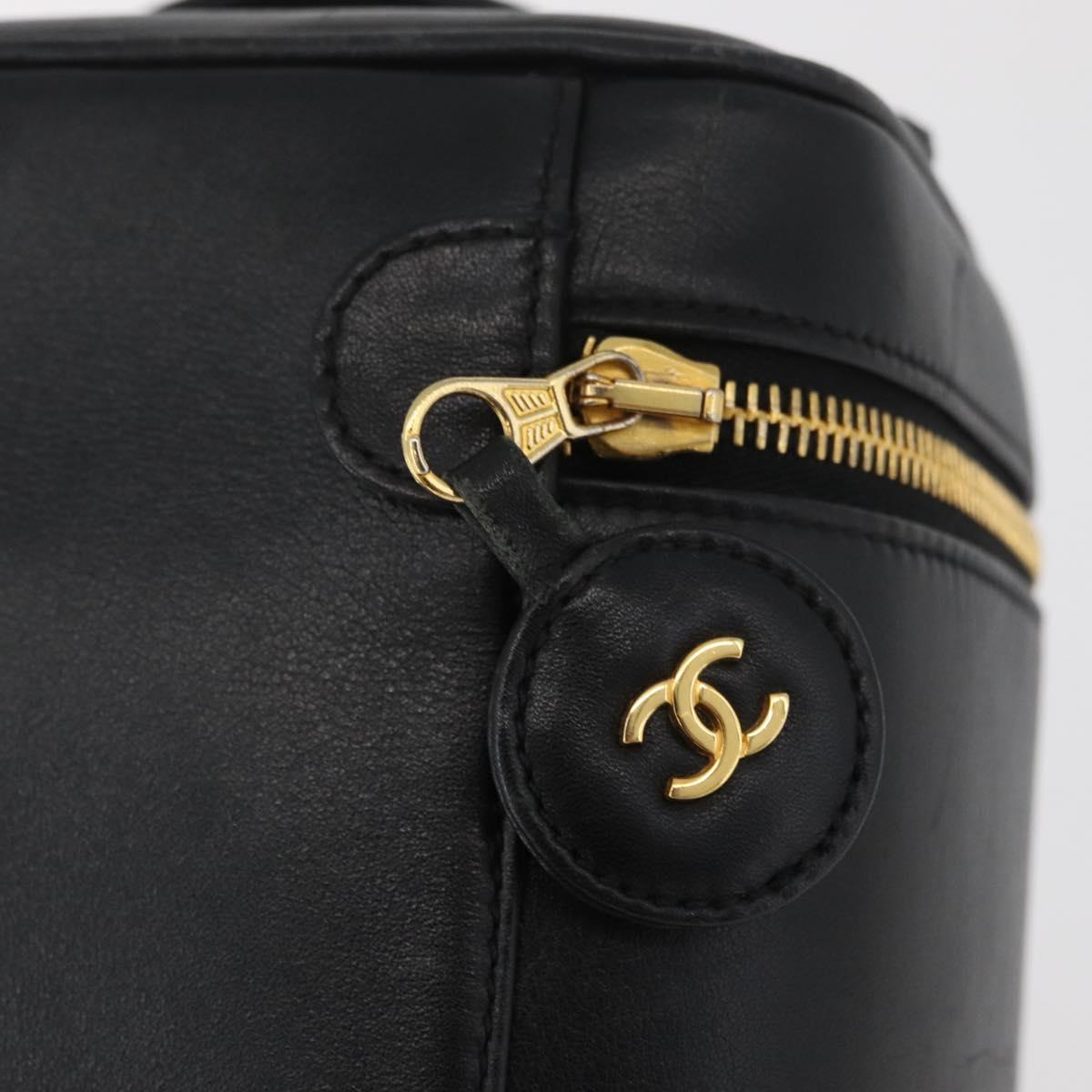 CHANEL Bicolore Vanity Hand Bag Leather Black Gold CC Auth BA12943A