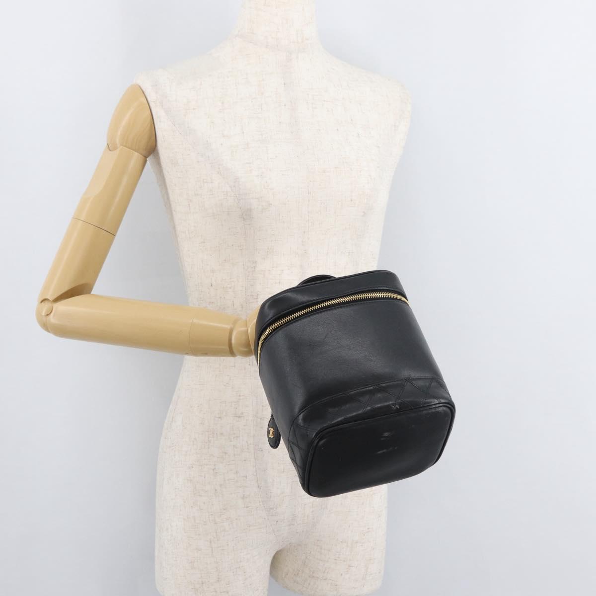 CHANEL Bicolore Vanity Hand Bag Leather Black Gold CC Auth BA12943A