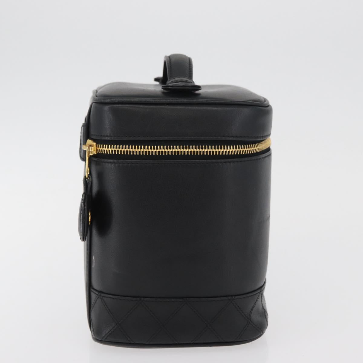 CHANEL Bicolore Vanity Hand Bag Leather Black Gold CC Auth BA12943A