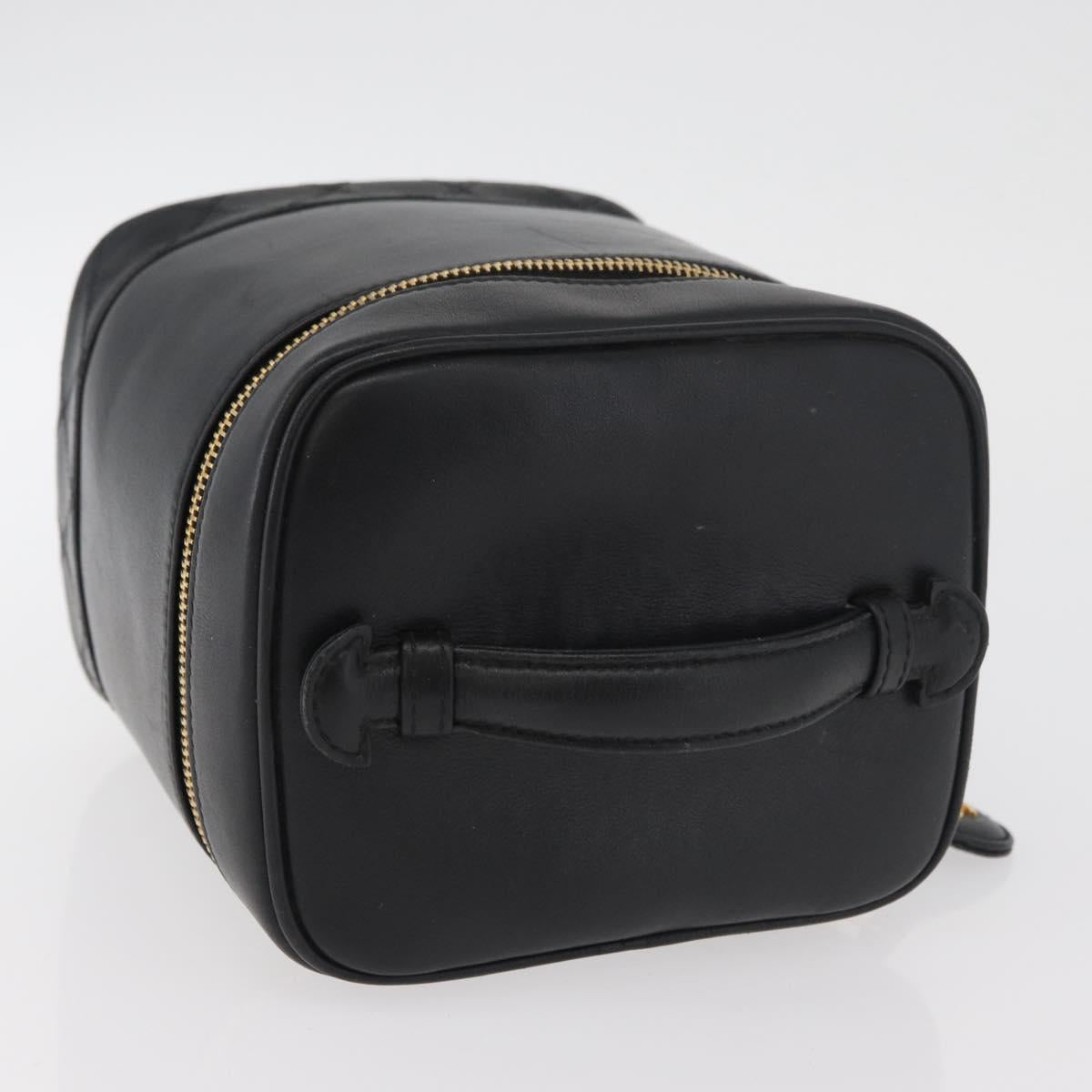 CHANEL Bicolore Vanity Hand Bag Leather Black Gold CC Auth BA12943A