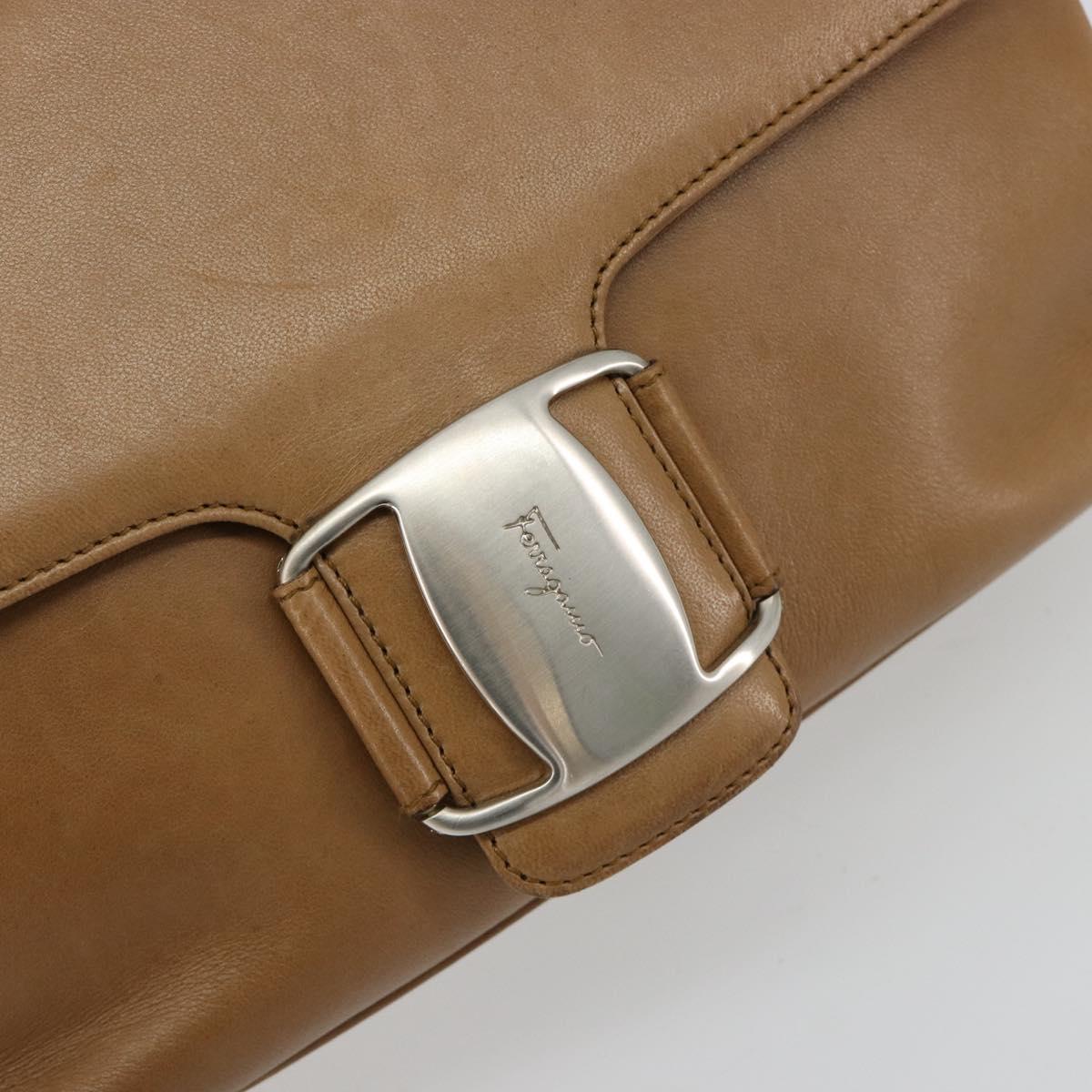 Salvatore Ferragamo Vala Hand Bag Leather Brown Silver Auth BA12946A