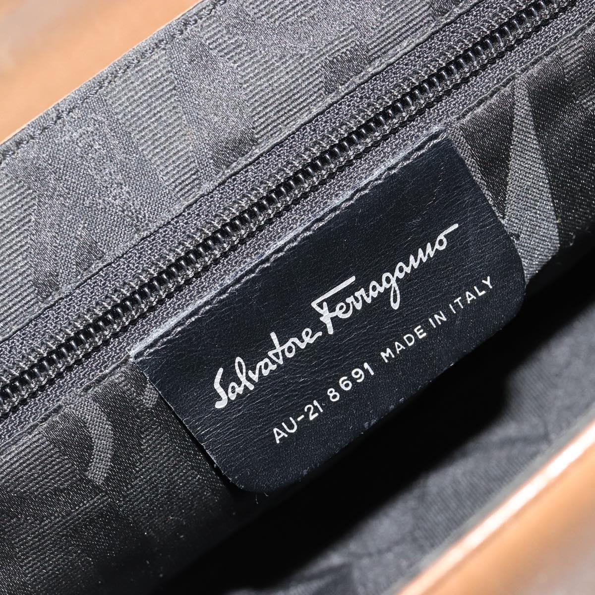 Salvatore Ferragamo Vala Hand Bag Leather Brown Silver Auth BA12946A
