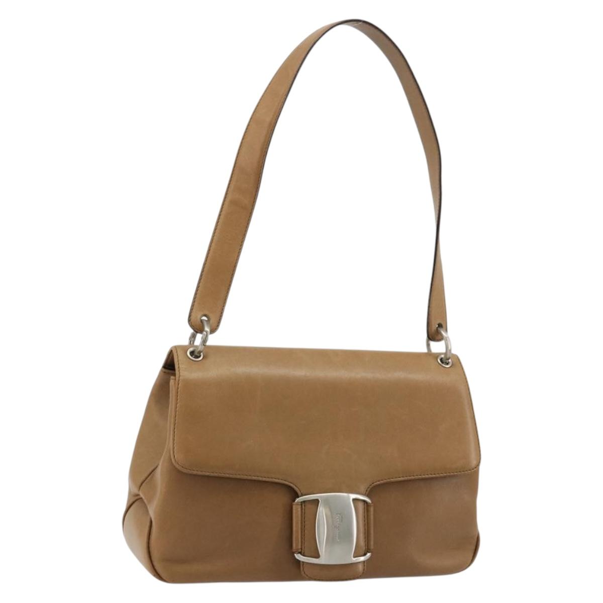 Salvatore Ferragamo Vala Hand Bag Leather Brown Silver Auth BA12946A