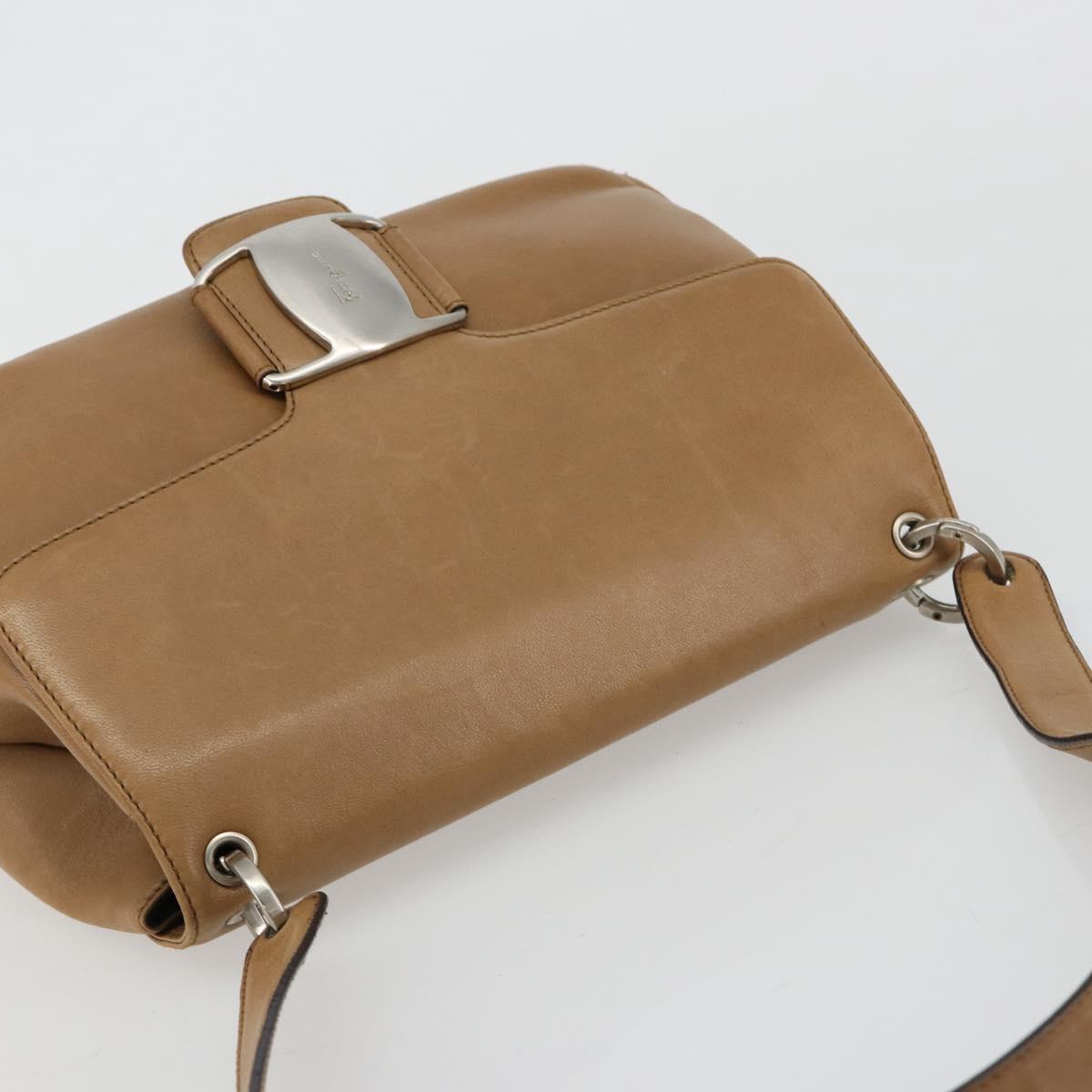 Salvatore Ferragamo Vala Hand Bag Leather Brown Silver Auth BA12946A