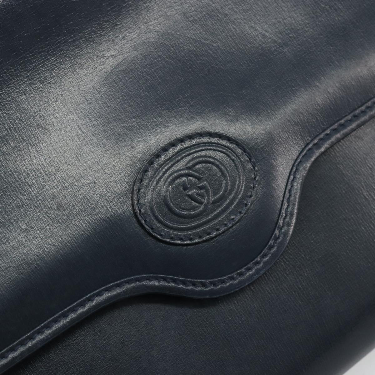 GUCCI Shoulder Bag Leather Navy Gold Auth BA12947