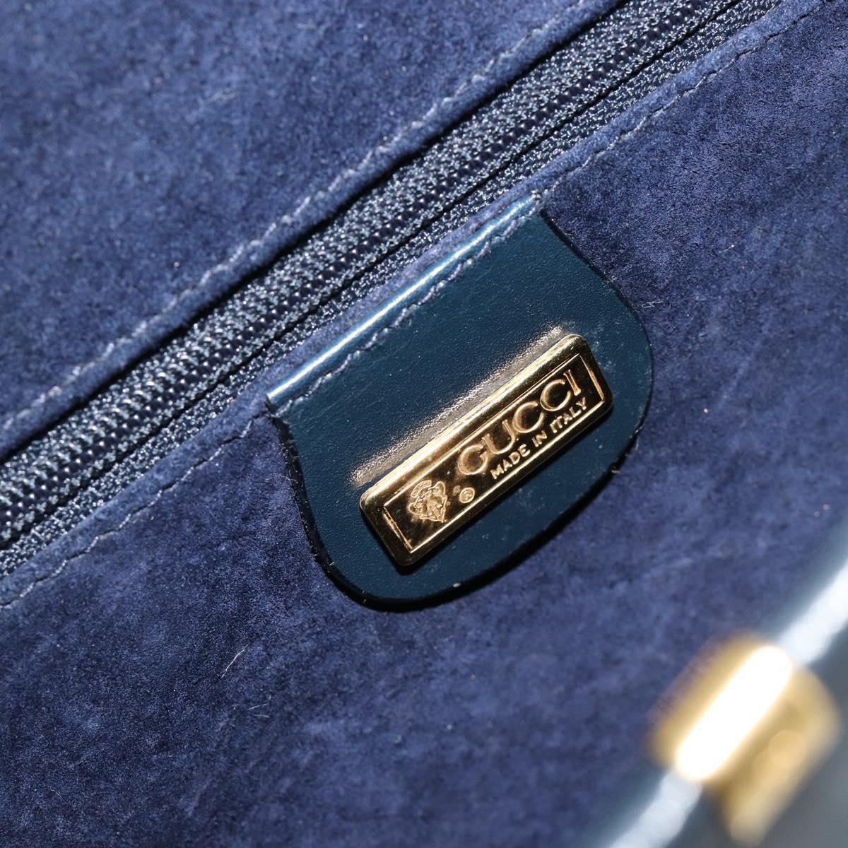 GUCCI Shoulder Bag Leather Navy Gold Auth BA12947