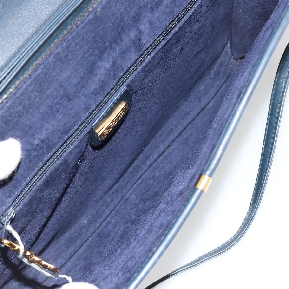 GUCCI Shoulder Bag Leather Navy Gold Auth BA12947