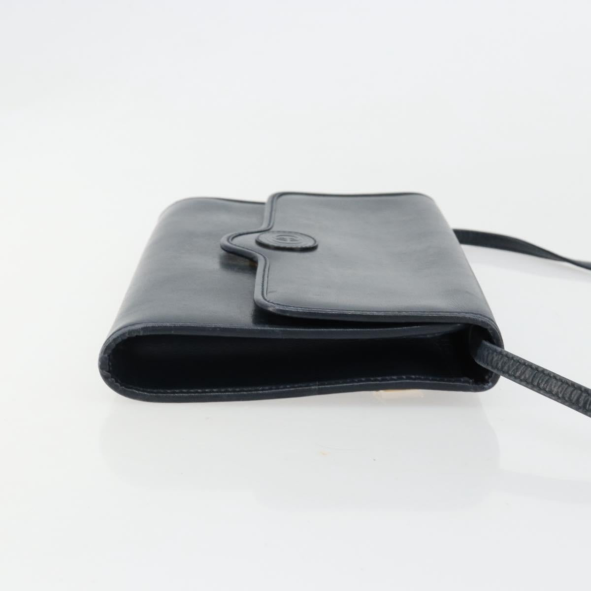 GUCCI Shoulder Bag Leather Navy Gold Auth BA12947