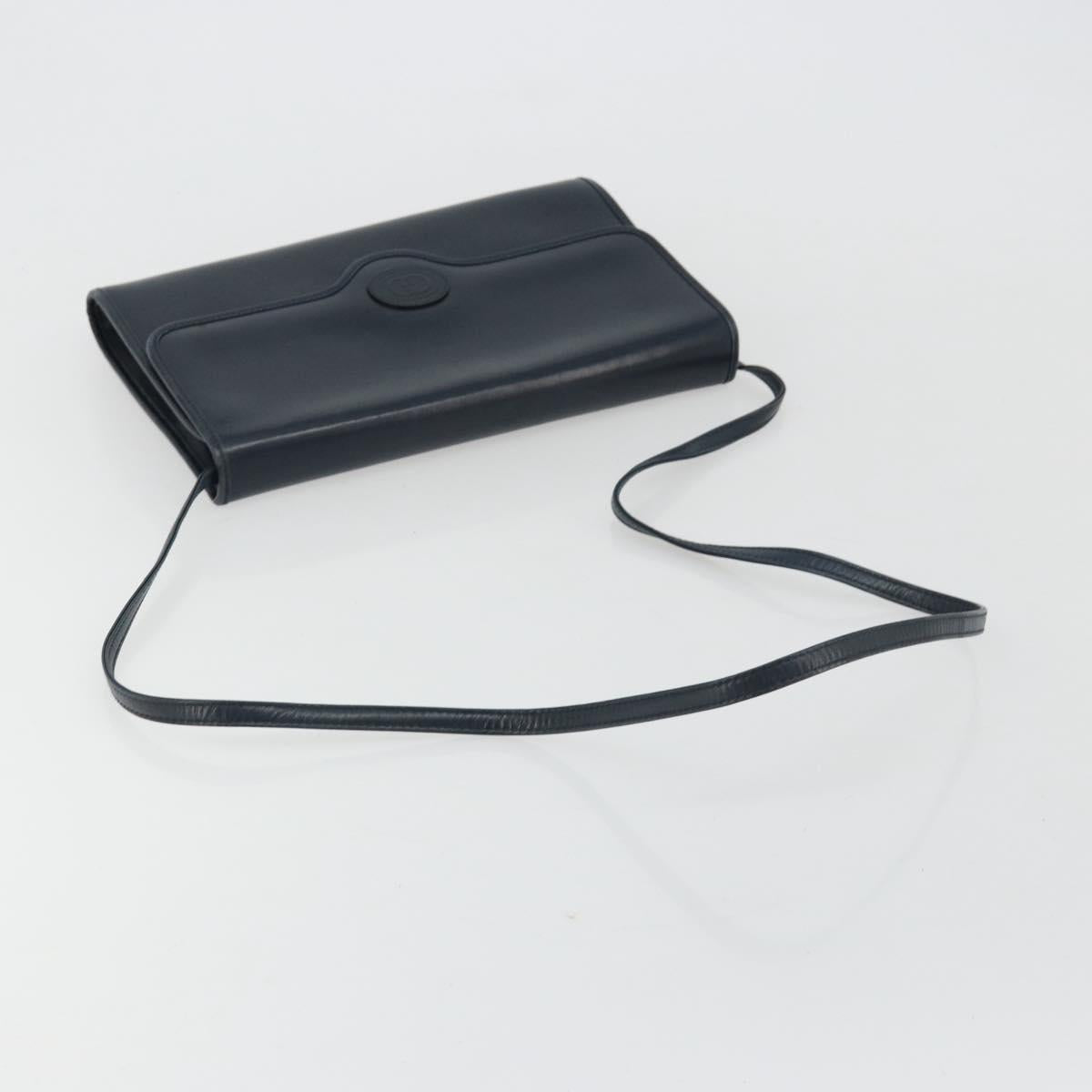 GUCCI Shoulder Bag Leather Navy Gold Auth BA12947