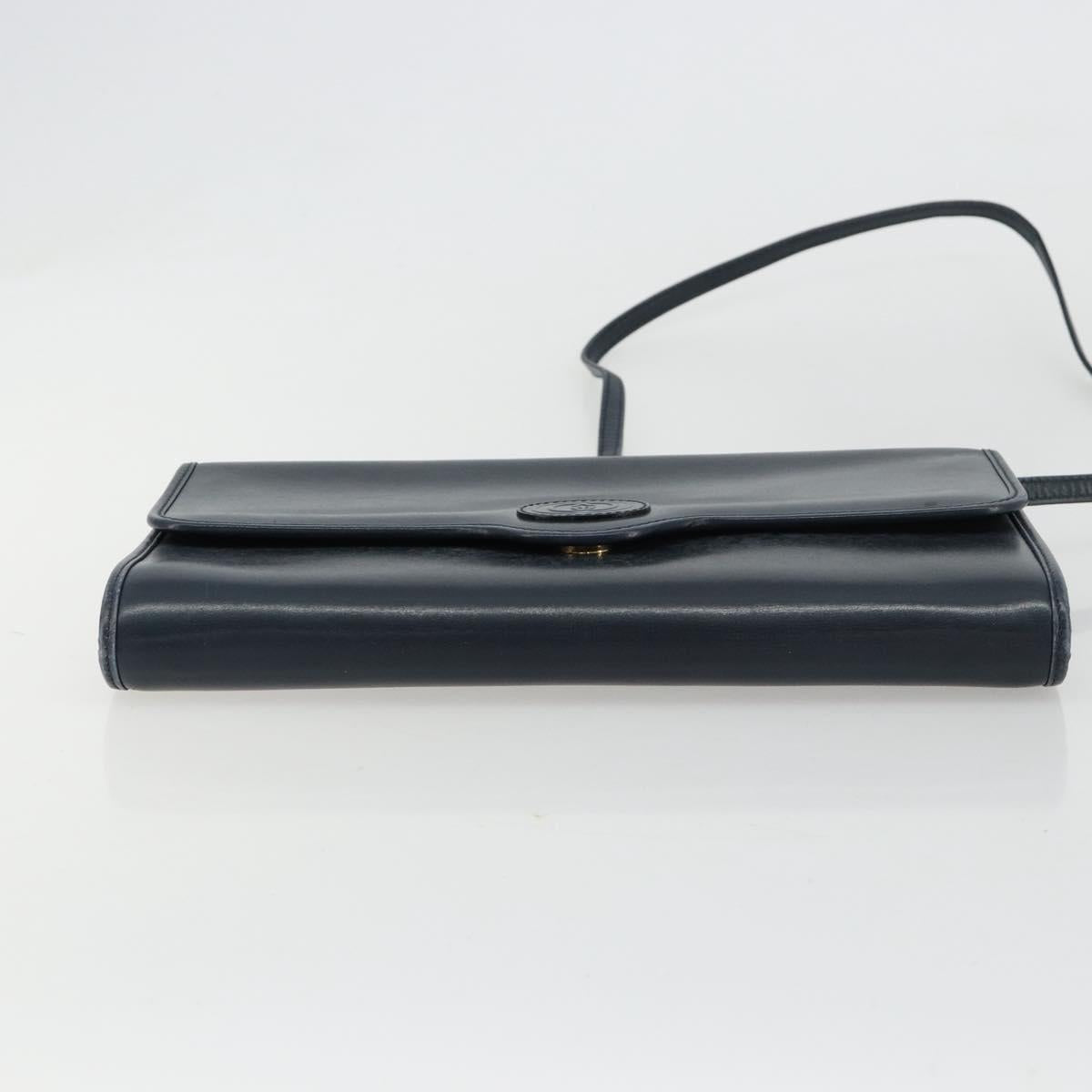 GUCCI Shoulder Bag Leather Navy Gold Auth BA12947
