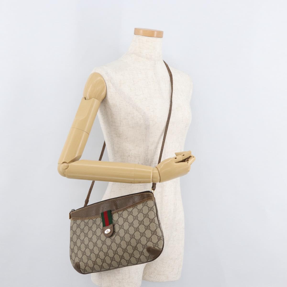 GUCCI GG Supreme Web Sherry Line Bag PVC Beige Gold 904 02 026 Auth BA12949