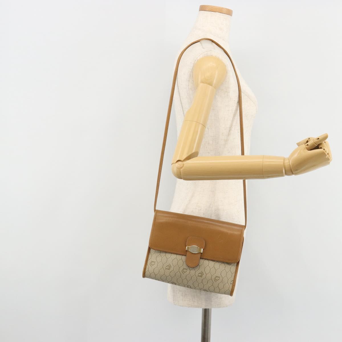 Christian Dior Honeycomb Canvas Shoulder Bag PVC Beige Gold Auth BA12951