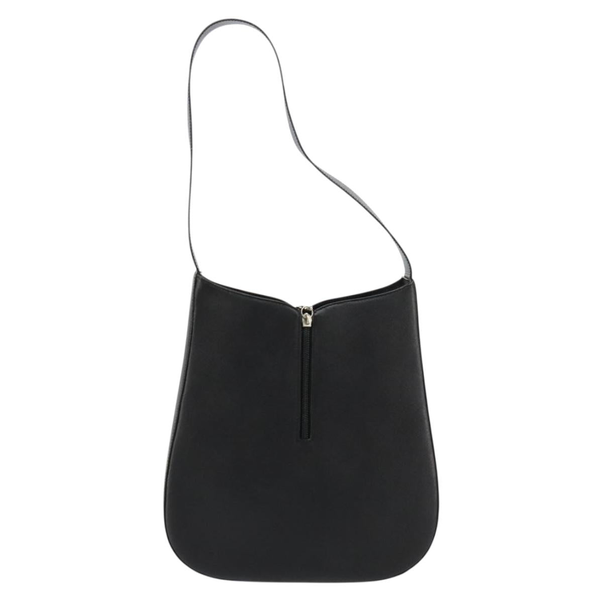 Salvatore Ferragamo Gancini Shoulder Bag Leather Black Silver Auth BA12954