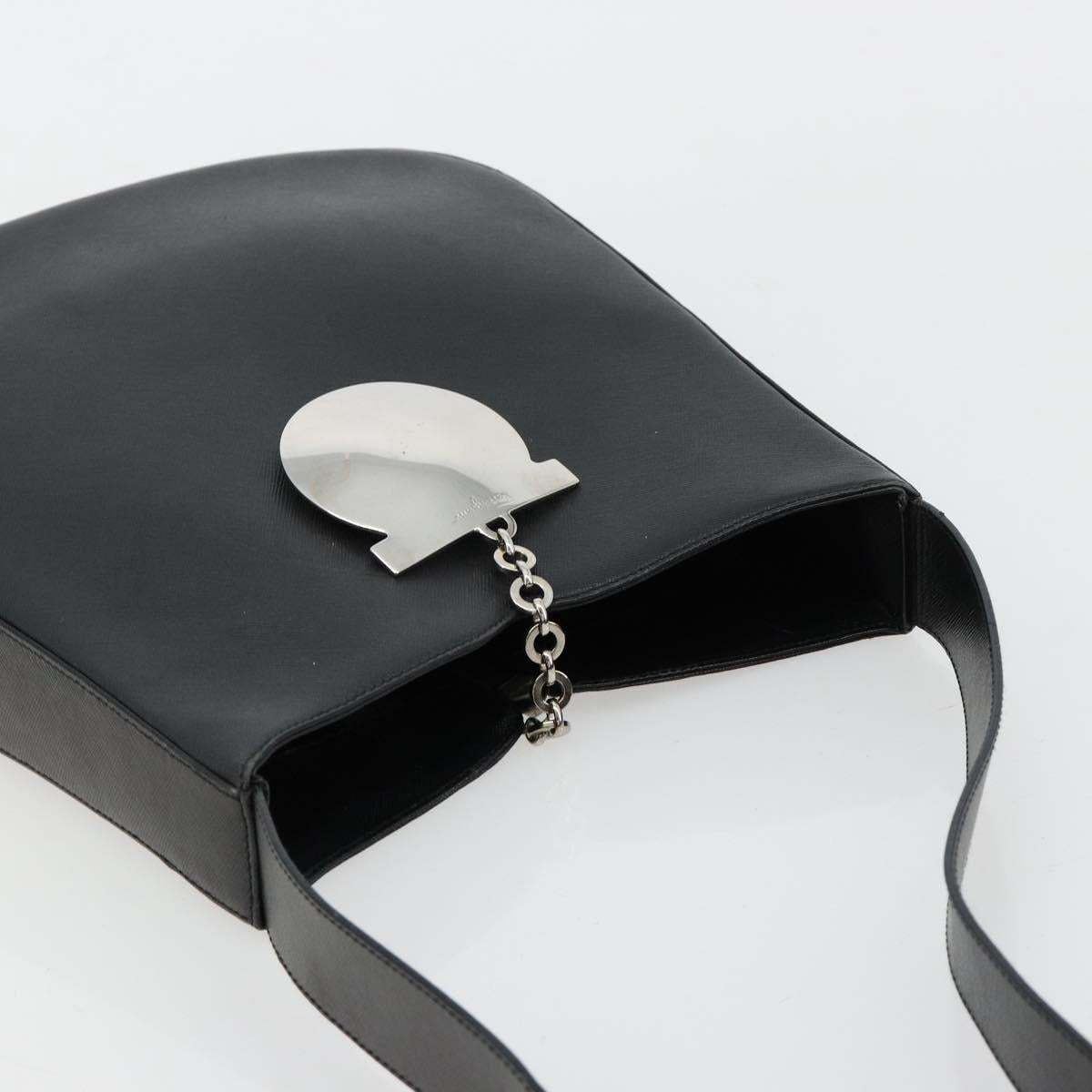 Salvatore Ferragamo Gancini Shoulder Bag Leather Black Silver Auth BA12954