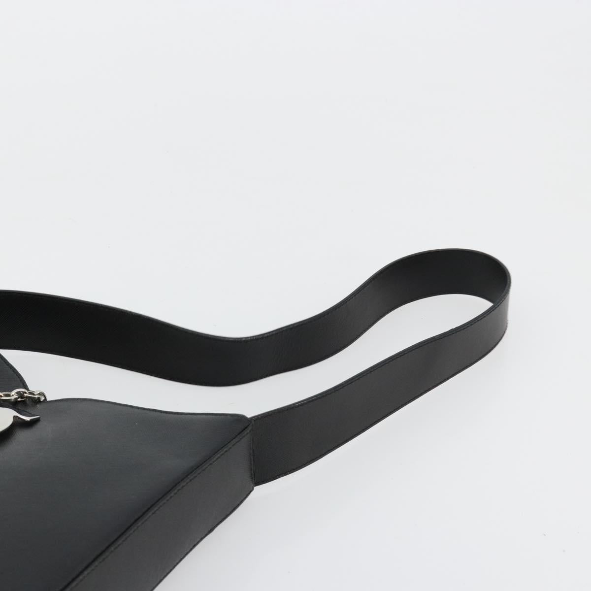 Salvatore Ferragamo Gancini Shoulder Bag Leather Black Silver Auth BA12954
