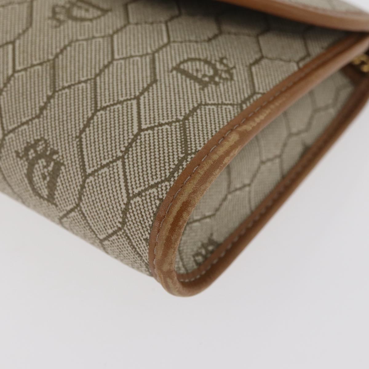 Christian Dior Honeycomb Canvas Chain Shoulder Bag PVC Beige Gold Auth BA12955A