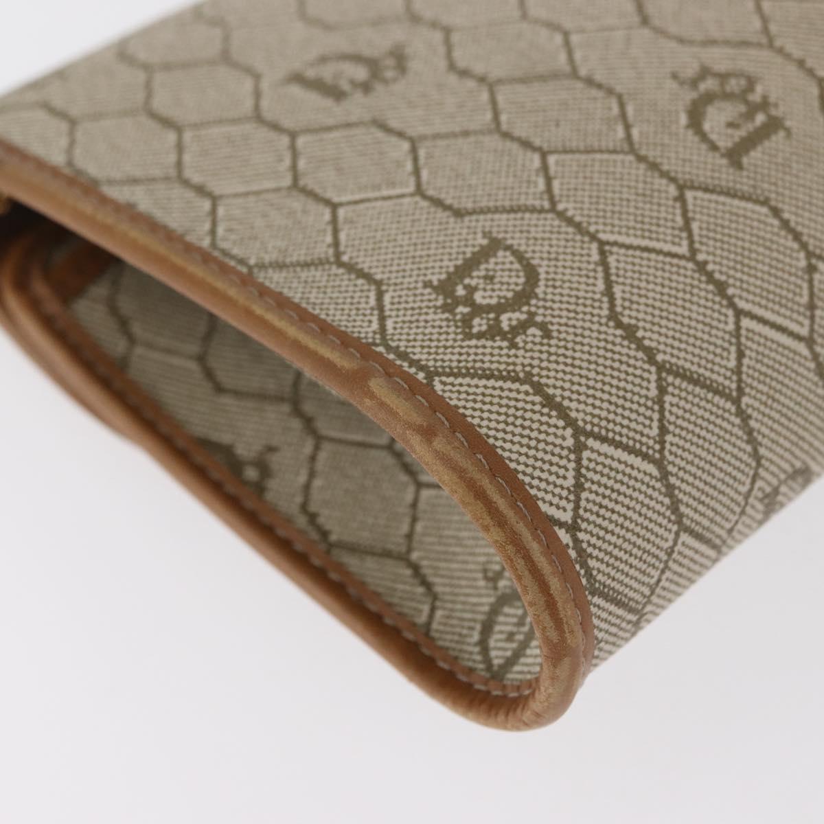 Christian Dior Honeycomb Canvas Chain Shoulder Bag PVC Beige Gold Auth BA12955A