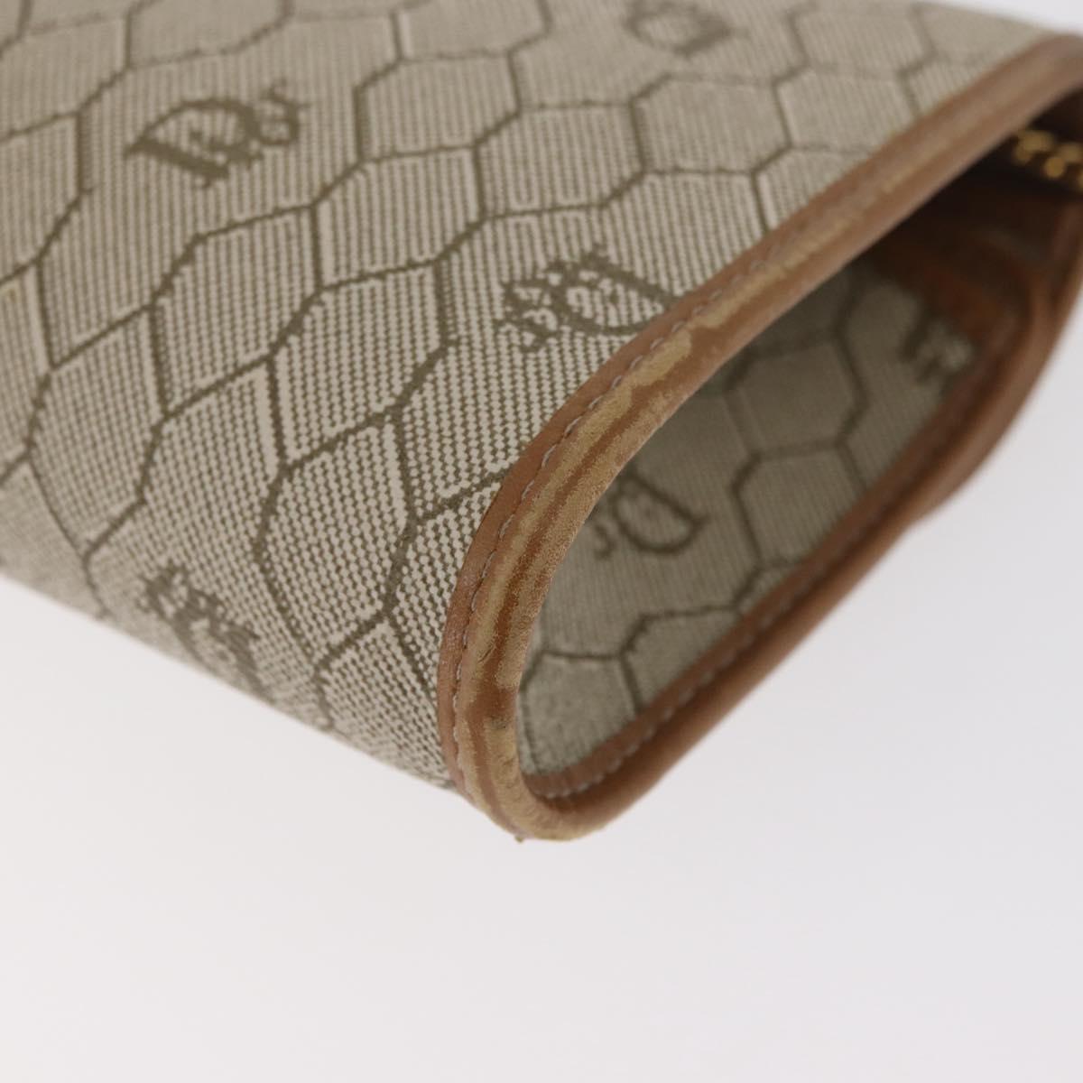 Christian Dior Honeycomb Canvas Chain Shoulder Bag PVC Beige Gold Auth BA12955A