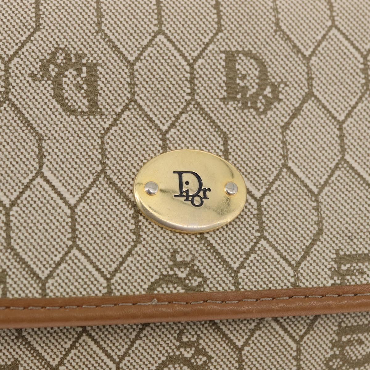 Christian Dior Honeycomb Canvas Chain Shoulder Bag PVC Beige Gold Auth BA12955A