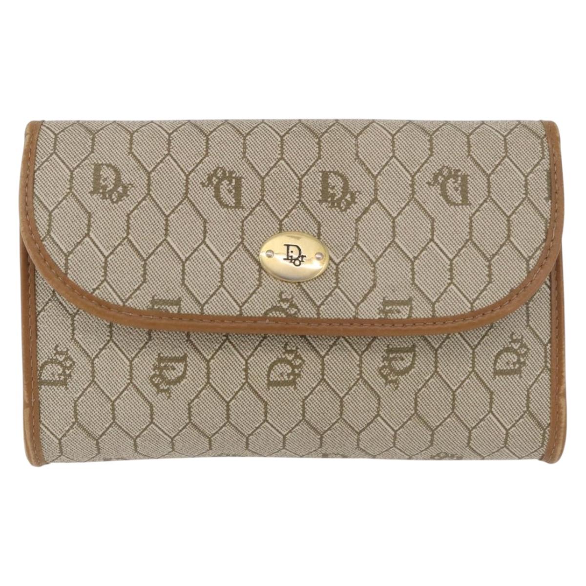 Christian Dior Honeycomb Canvas Chain Shoulder Bag PVC Beige Gold Auth BA12955A