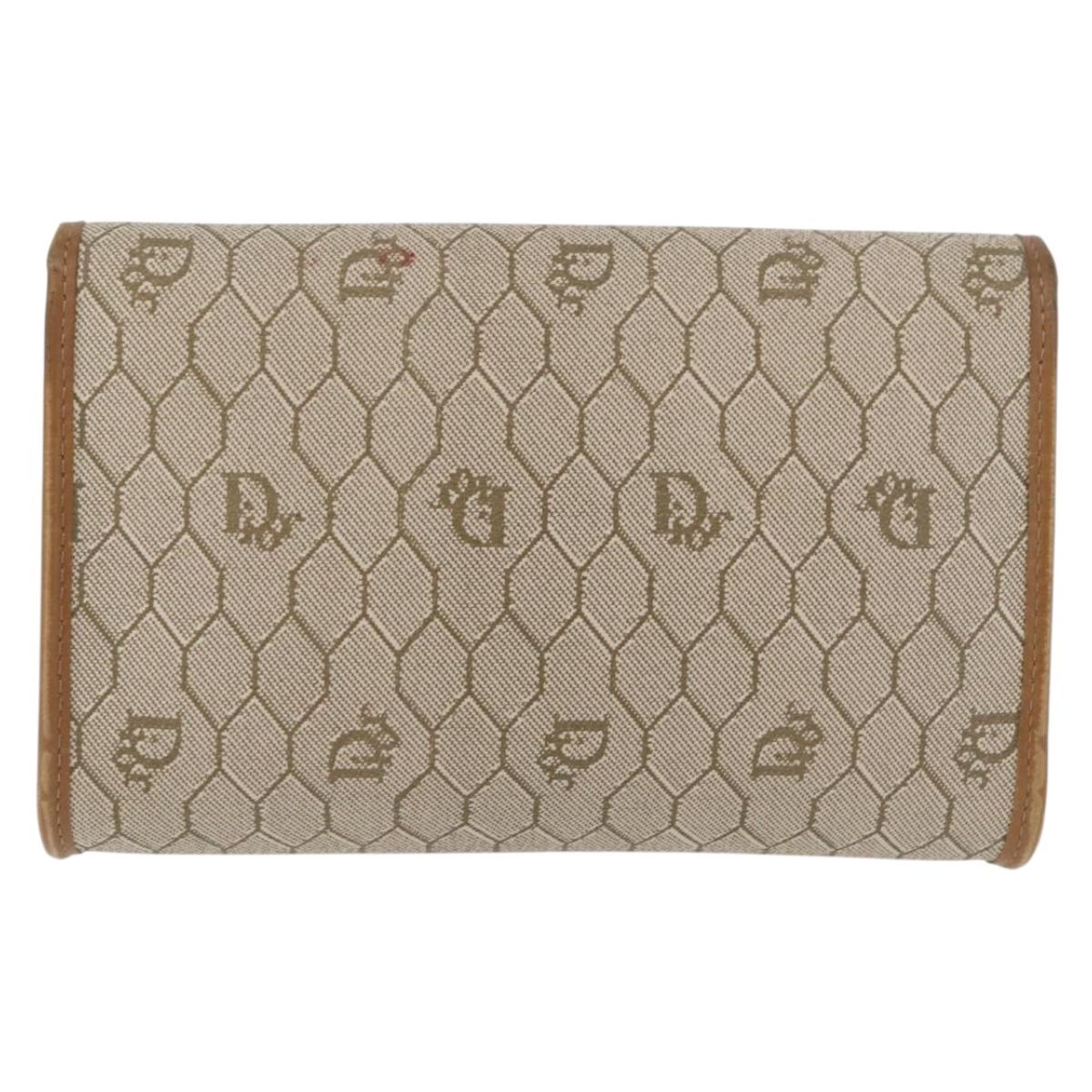Christian Dior Honeycomb Canvas Chain Shoulder Bag PVC Beige Gold Auth BA12955A