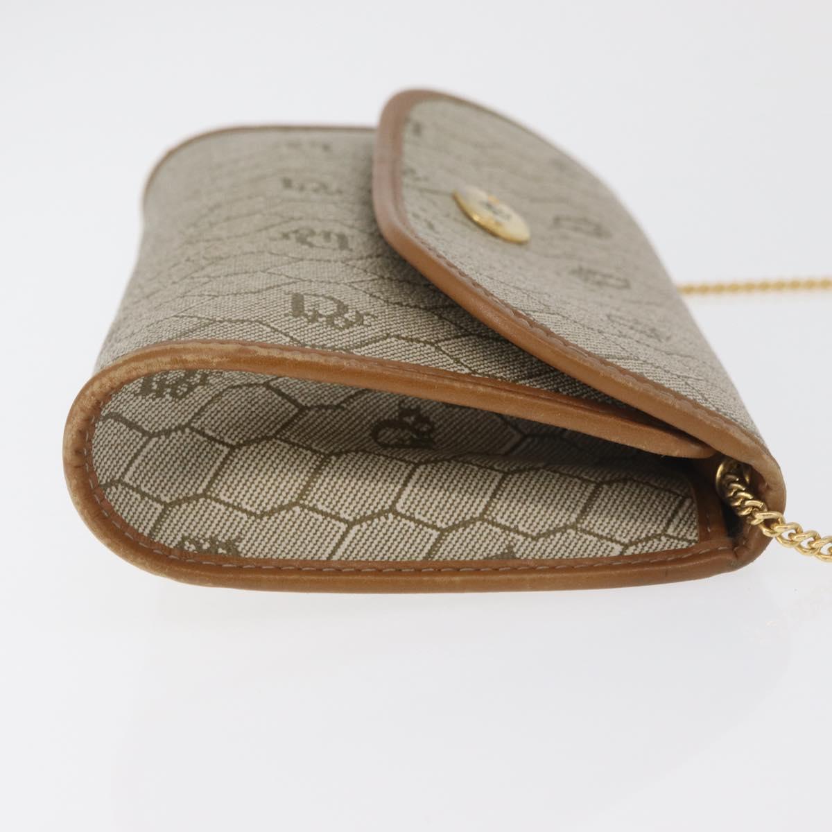 Christian Dior Honeycomb Canvas Chain Shoulder Bag PVC Beige Gold Auth BA12955A
