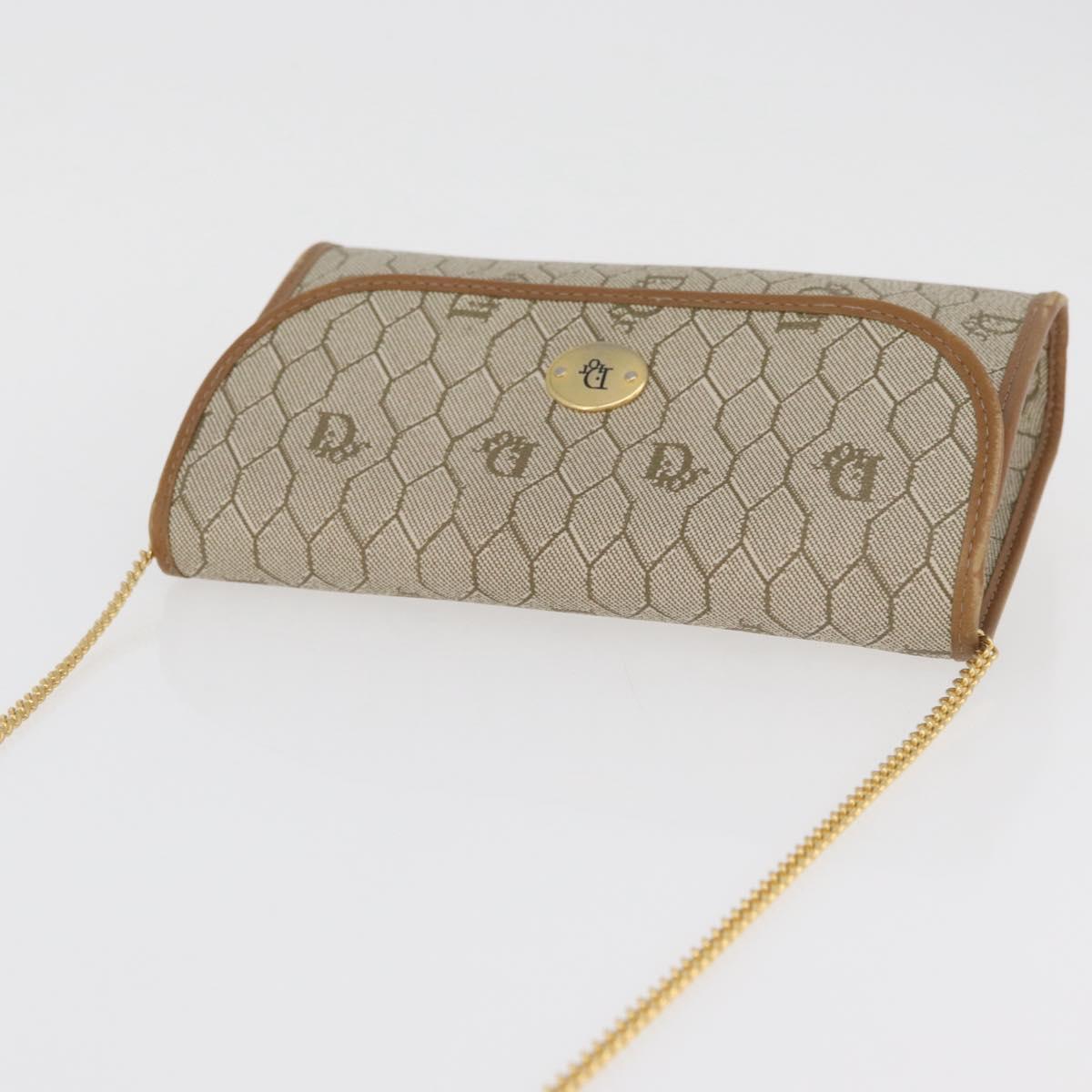 Christian Dior Honeycomb Canvas Chain Shoulder Bag PVC Beige Gold Auth BA12955A