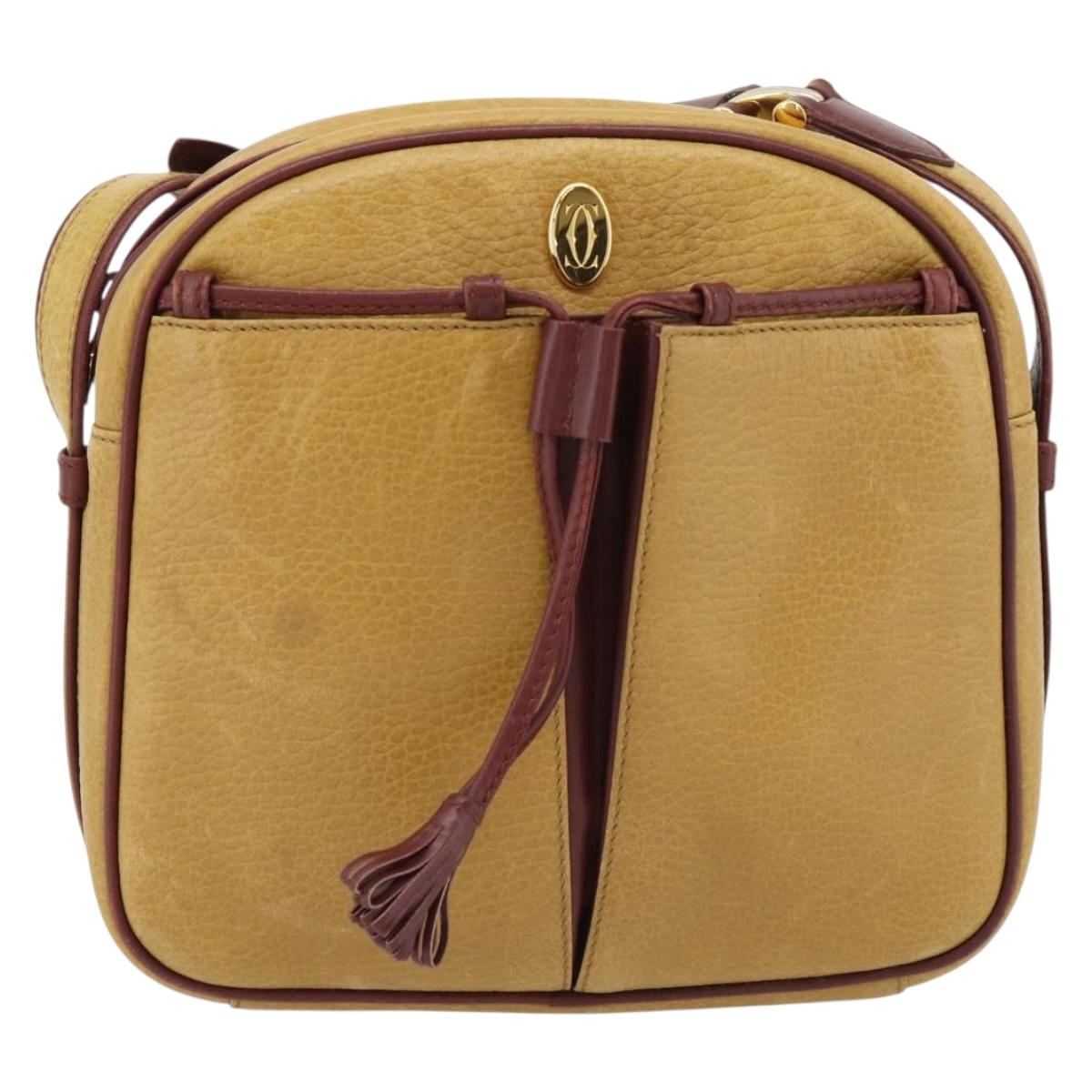 CARTIER Must Line Shoulder Bag Leather Yellow Gold Auth BA12956