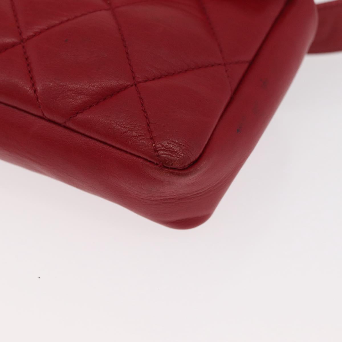 CHANEL Matelasse Waist Bag Lamb Skin Red Gold CC Auth BA12963