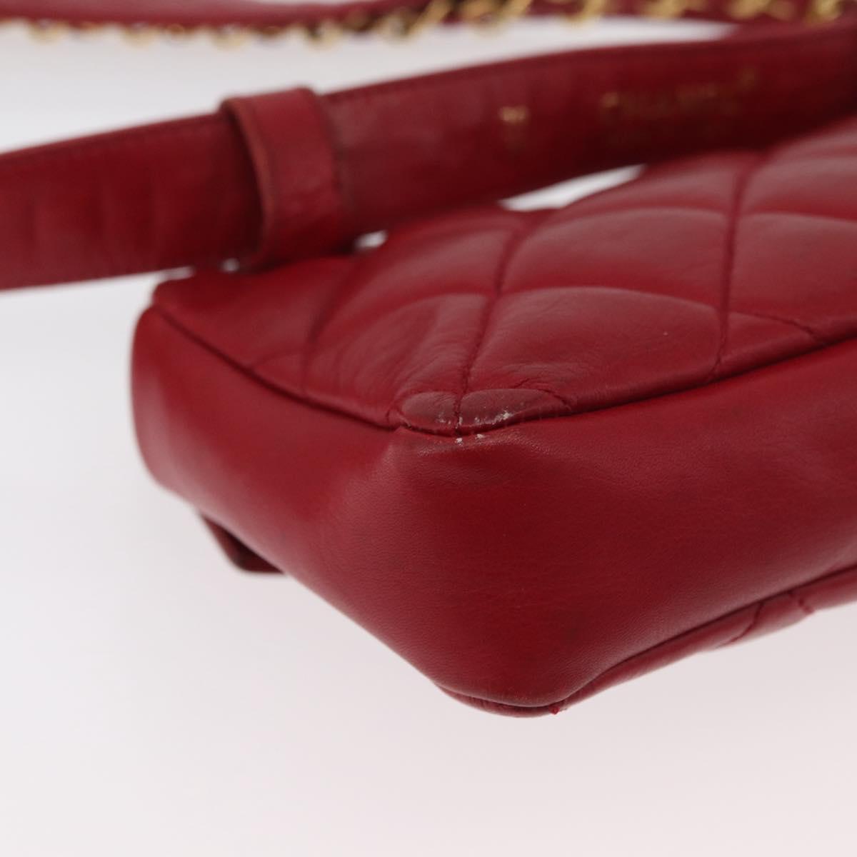 CHANEL Matelasse Waist Bag Lamb Skin Red Gold CC Auth BA12963