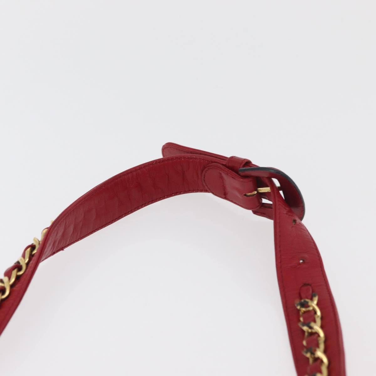 CHANEL Matelasse Waist Bag Lamb Skin Red Gold CC Auth BA12963