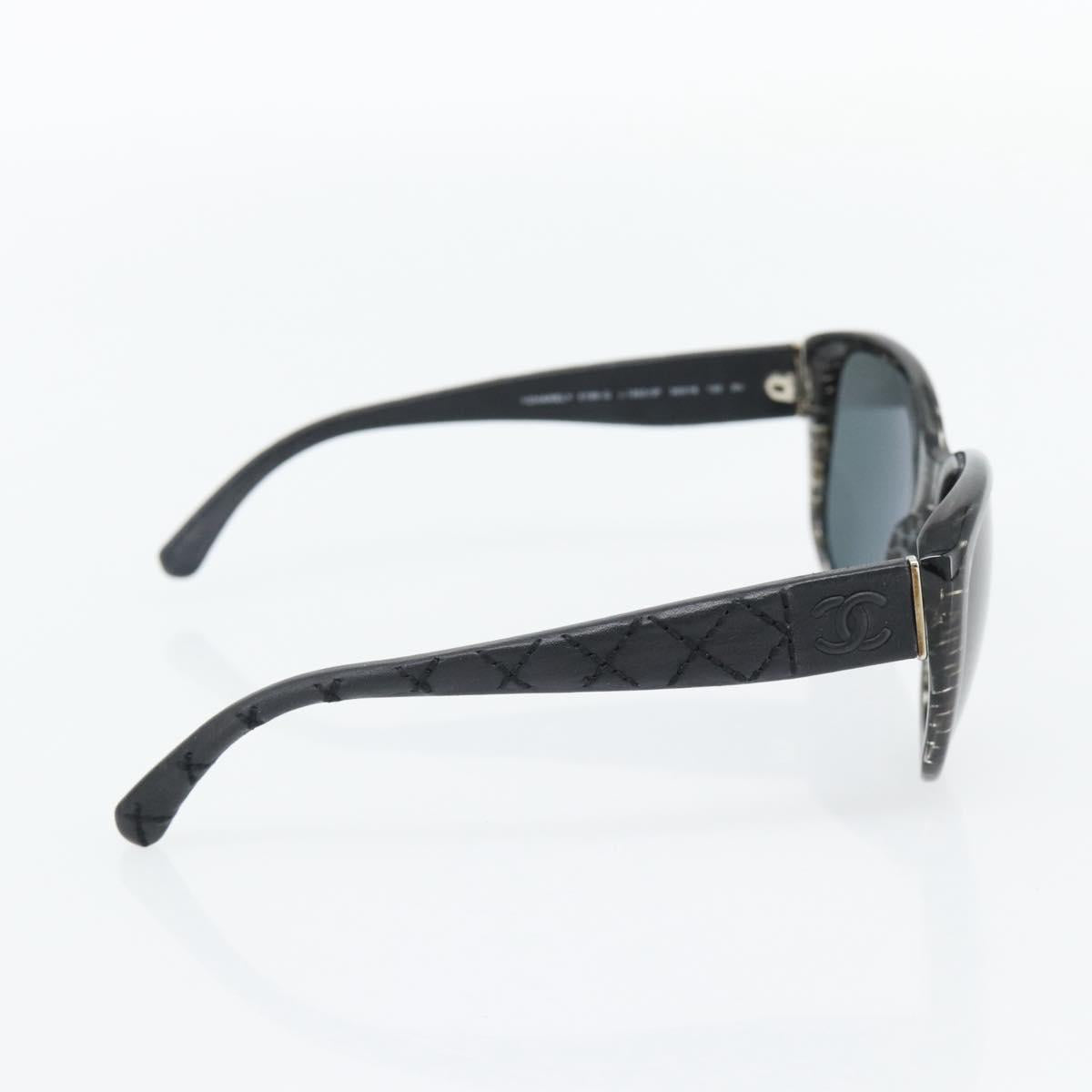 CHANEL Matelasse Sunglasses Plastic Lamb Skin Black CC Auth BA12975M