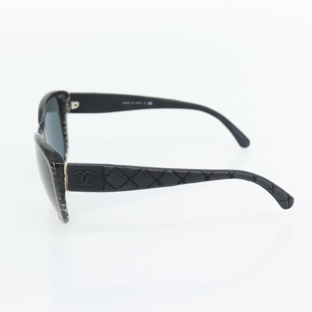 CHANEL Matelasse Sunglasses Plastic Lamb Skin Black CC Auth BA12975M
