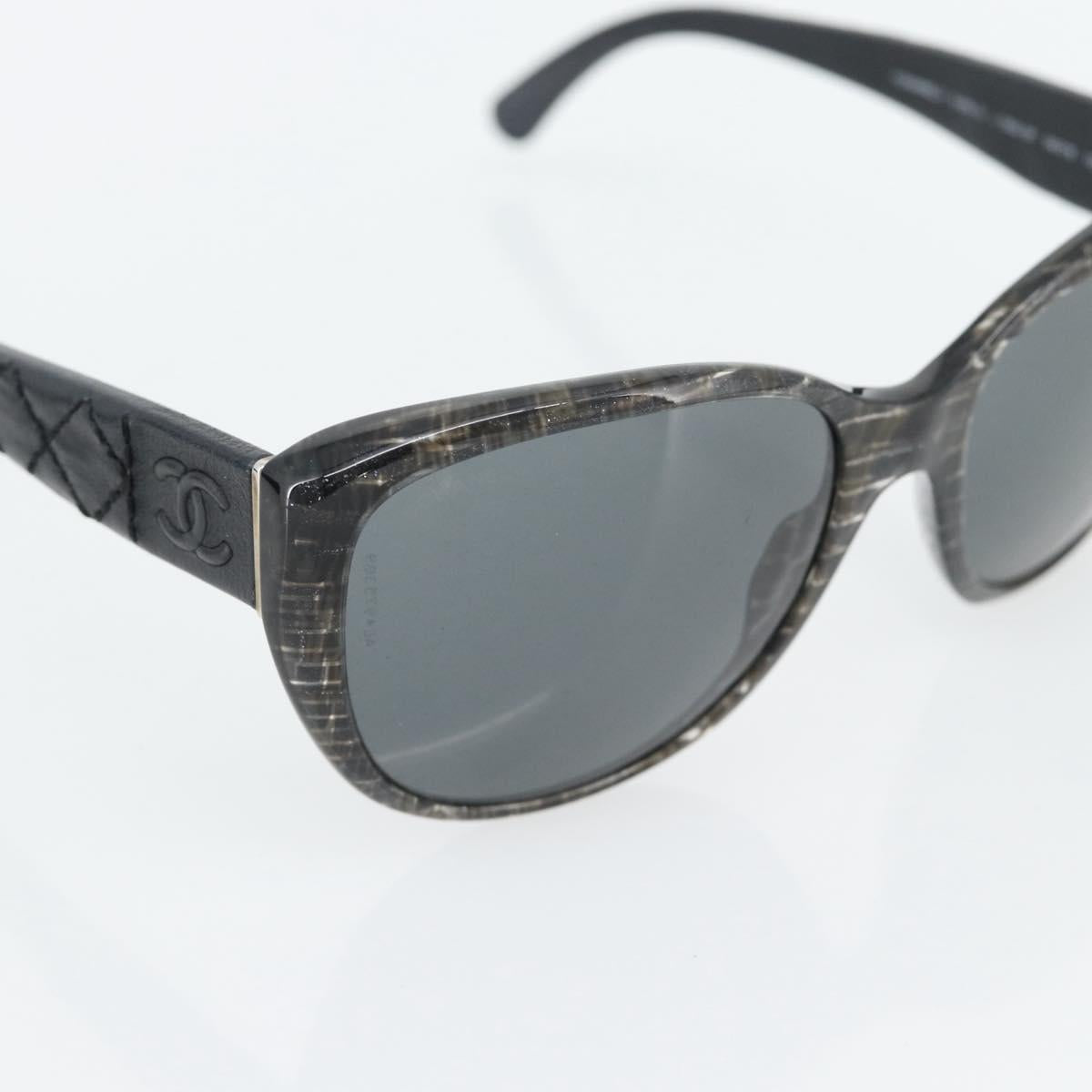 CHANEL Matelasse Sunglasses Plastic Lamb Skin Black CC Auth BA12975M
