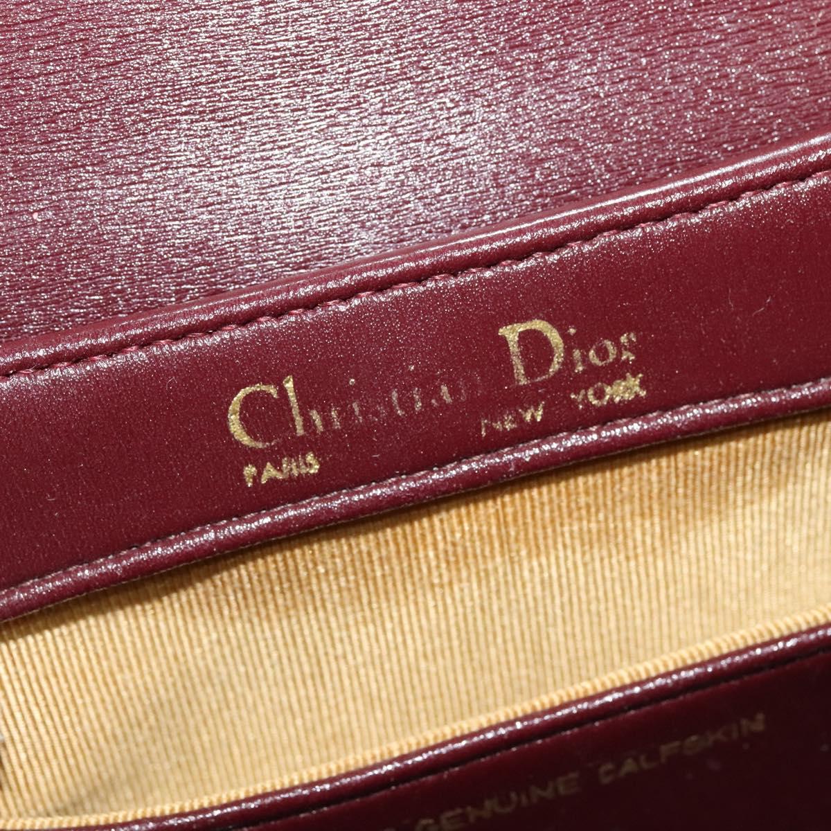 Christian Dior Chain Shoulder Bag Leather Wine Red Gold Auth BA1298